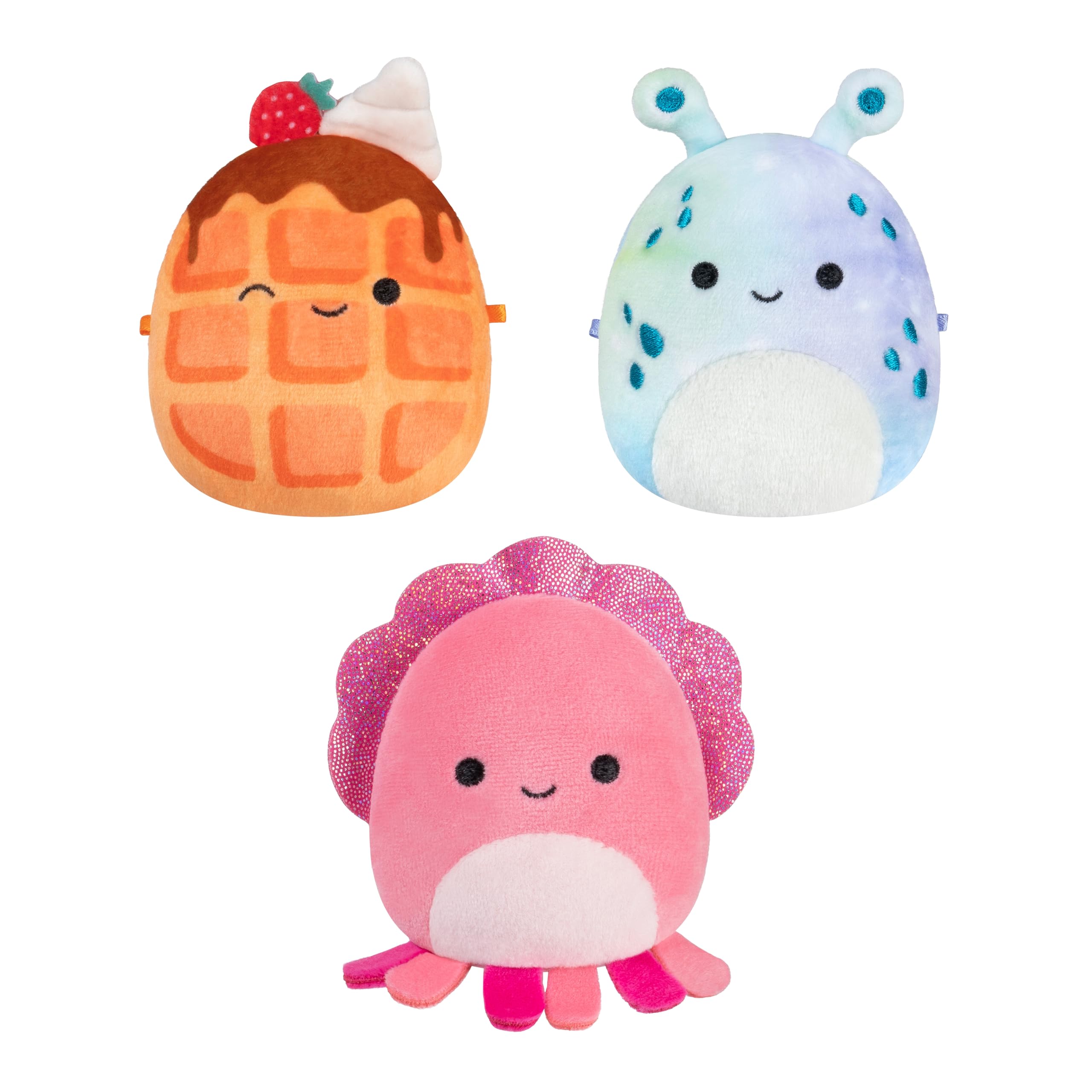 Micromallows Squishmallows 3-Pack Plush - Auggie the Cuttlefish, Zinx the Alien, Weaver the Waffle 1