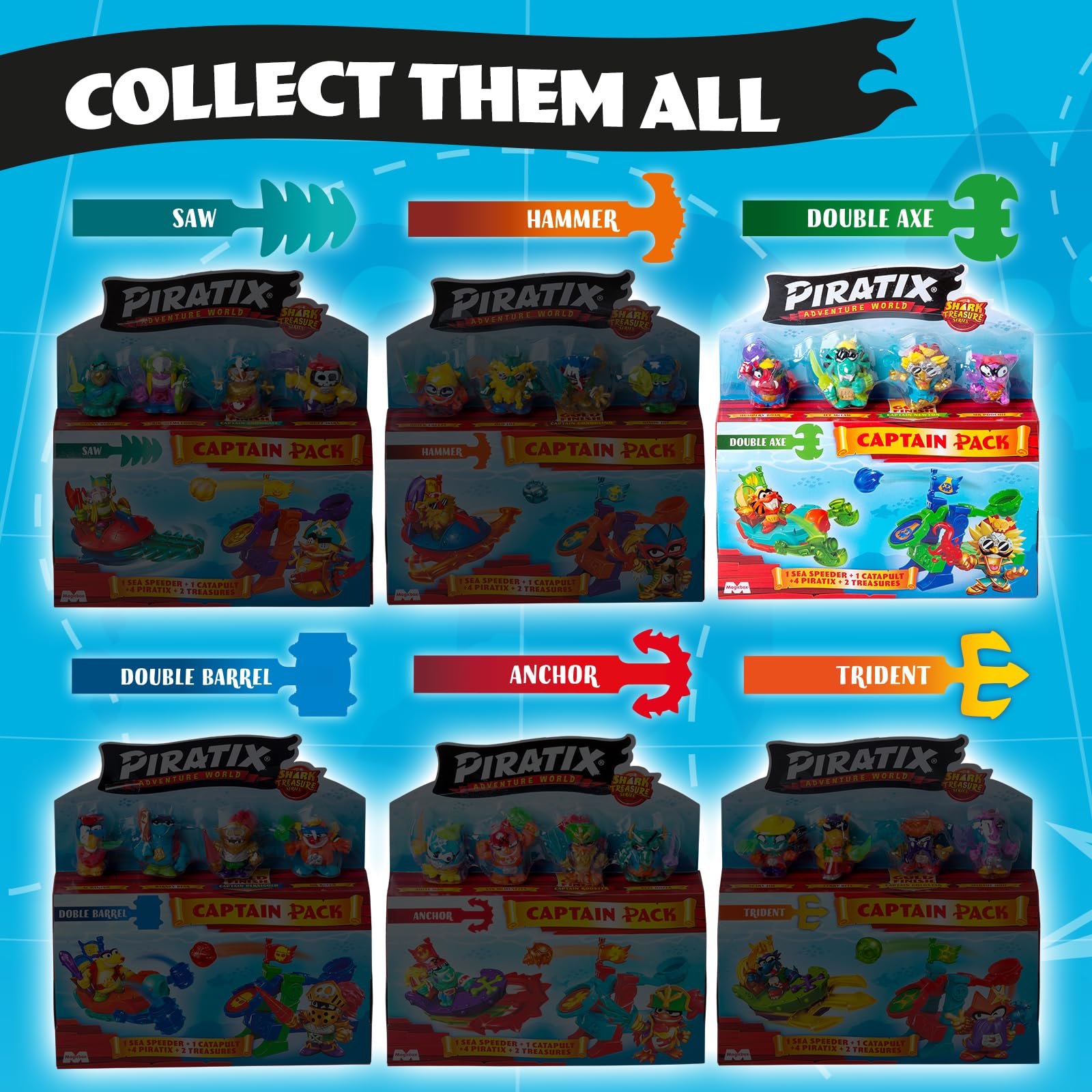 PIRATIX ADVENTURE WORLD Piratix Shark Treasure Series – Captain Pack Newton | Includes 4 Figures 6