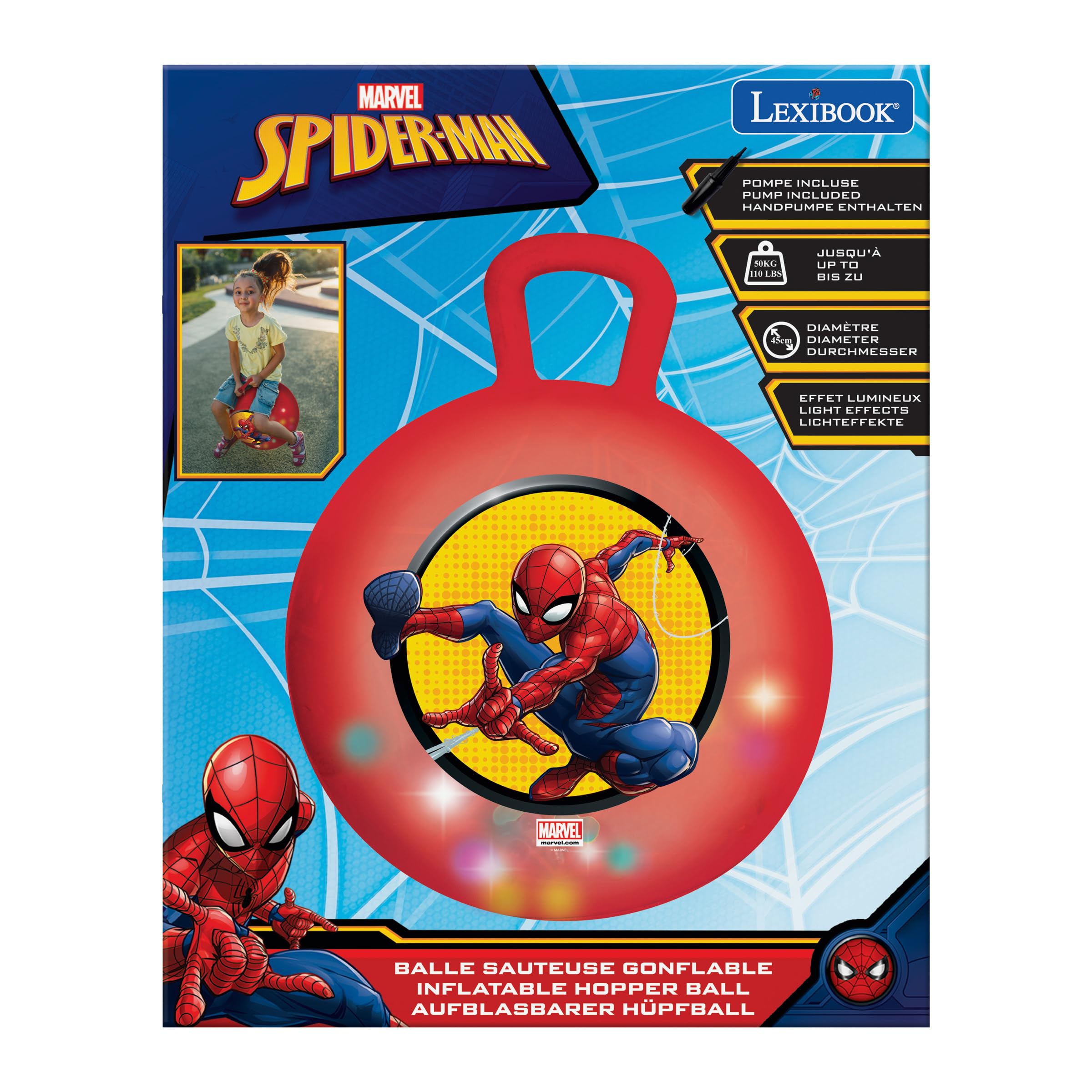 LEXIBOOK Spider-Man Electronic Inflatable Hopper Ball 45cm BG040SP 5