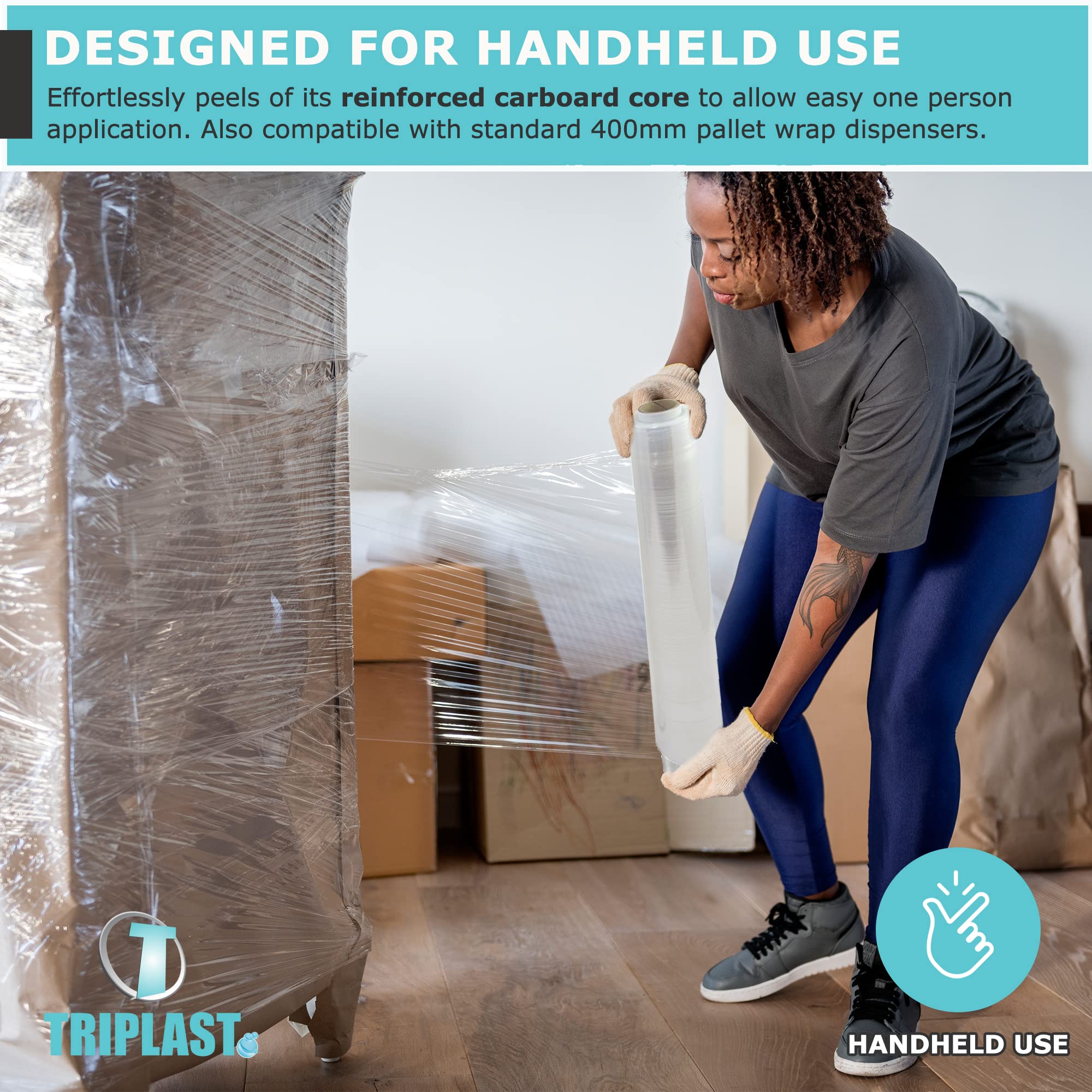 Triplast Pallet Stretch Wrap Roll - Industrial Strength 17mu, 400mm x 250m, Clear, 2 Pack 6