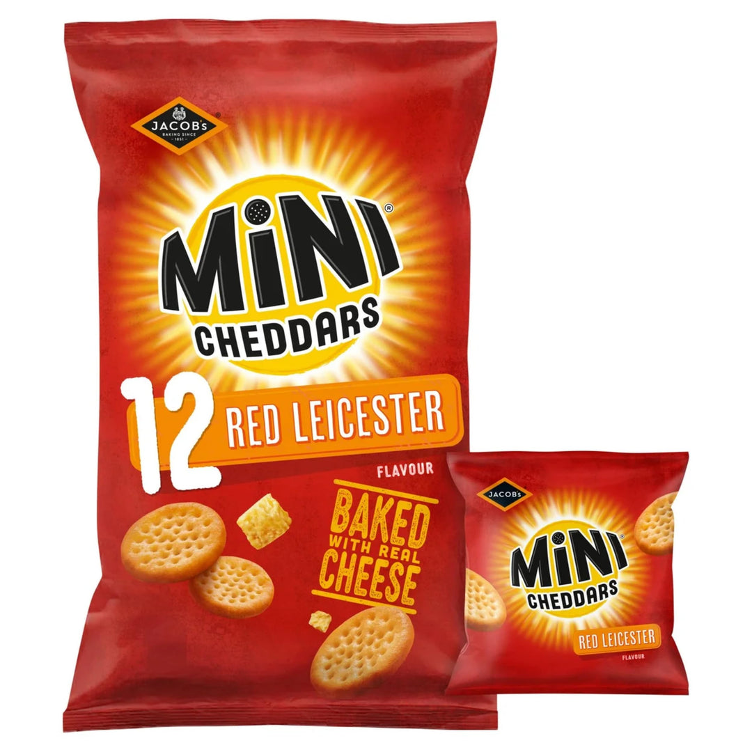 Jacob's Mini Cheddars Red Leicester Flavour Multipack Crisps, Oven-Baked Cheese Snacks, 30 x 45g