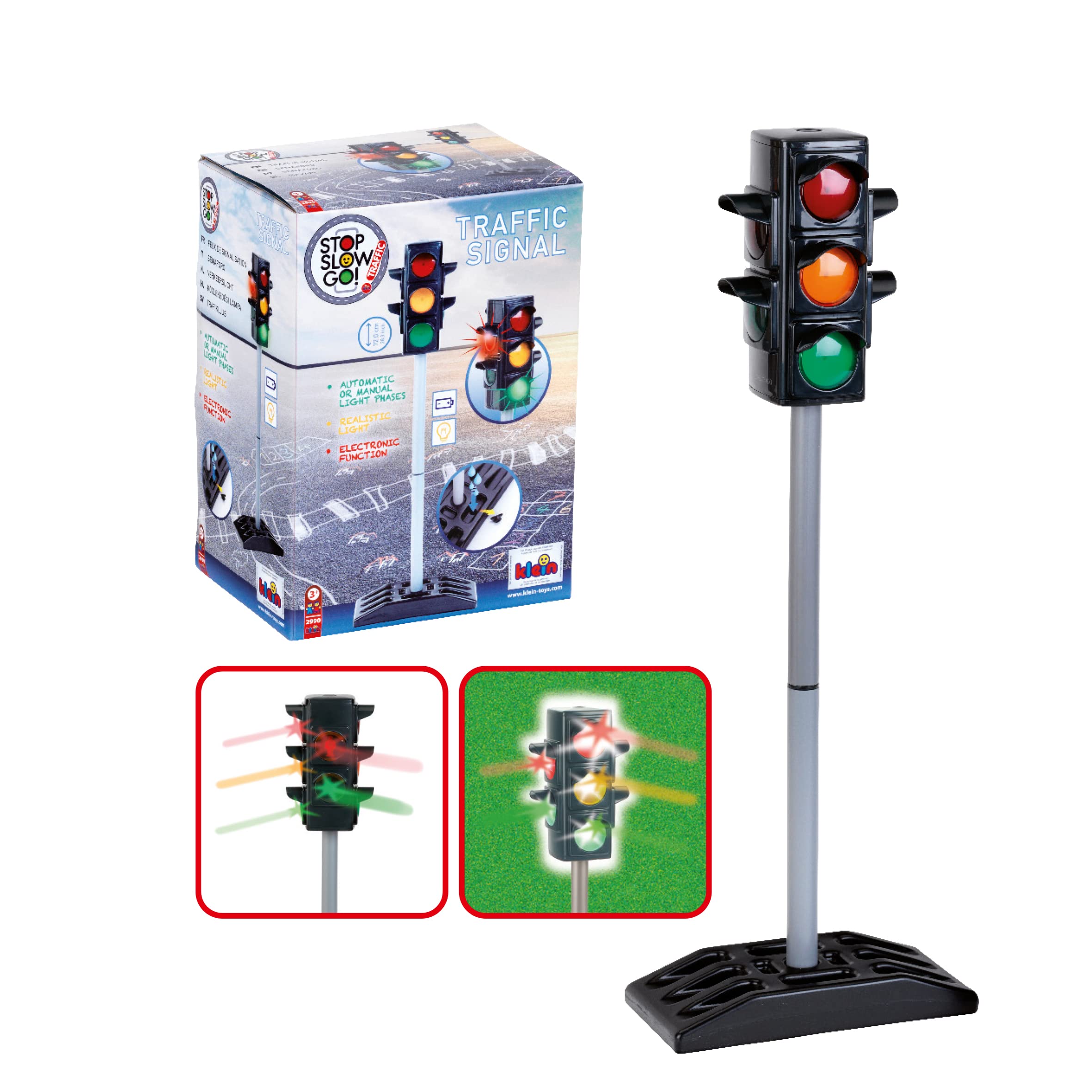 Theo Klein 2990 Traffic Lights - Battery-Powered w/ Manual/Auto Cycle | 72.5 cm High | Ages 3+