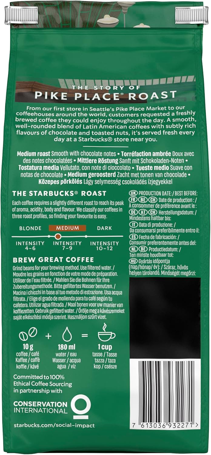 STARBUCKS Pike Place Roast – Mittel gerösteter Kaffee aus ganzen Bohnen, 200 g (6er-Pack) 7
