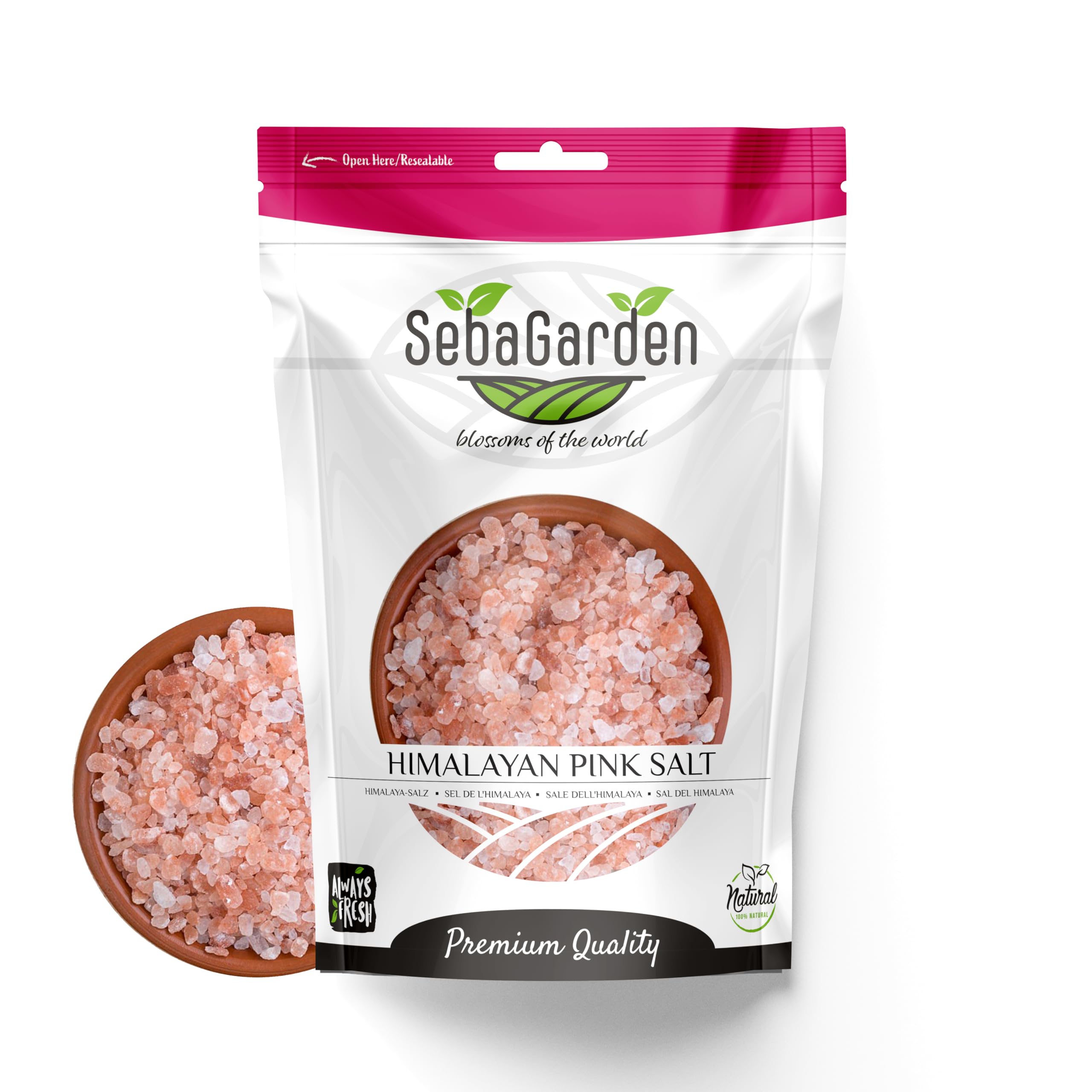 Seba Garden 100% Pure Himalayan Pink Salt - Extra Fine, 1kg Resealable Doypack | Mineral Rich