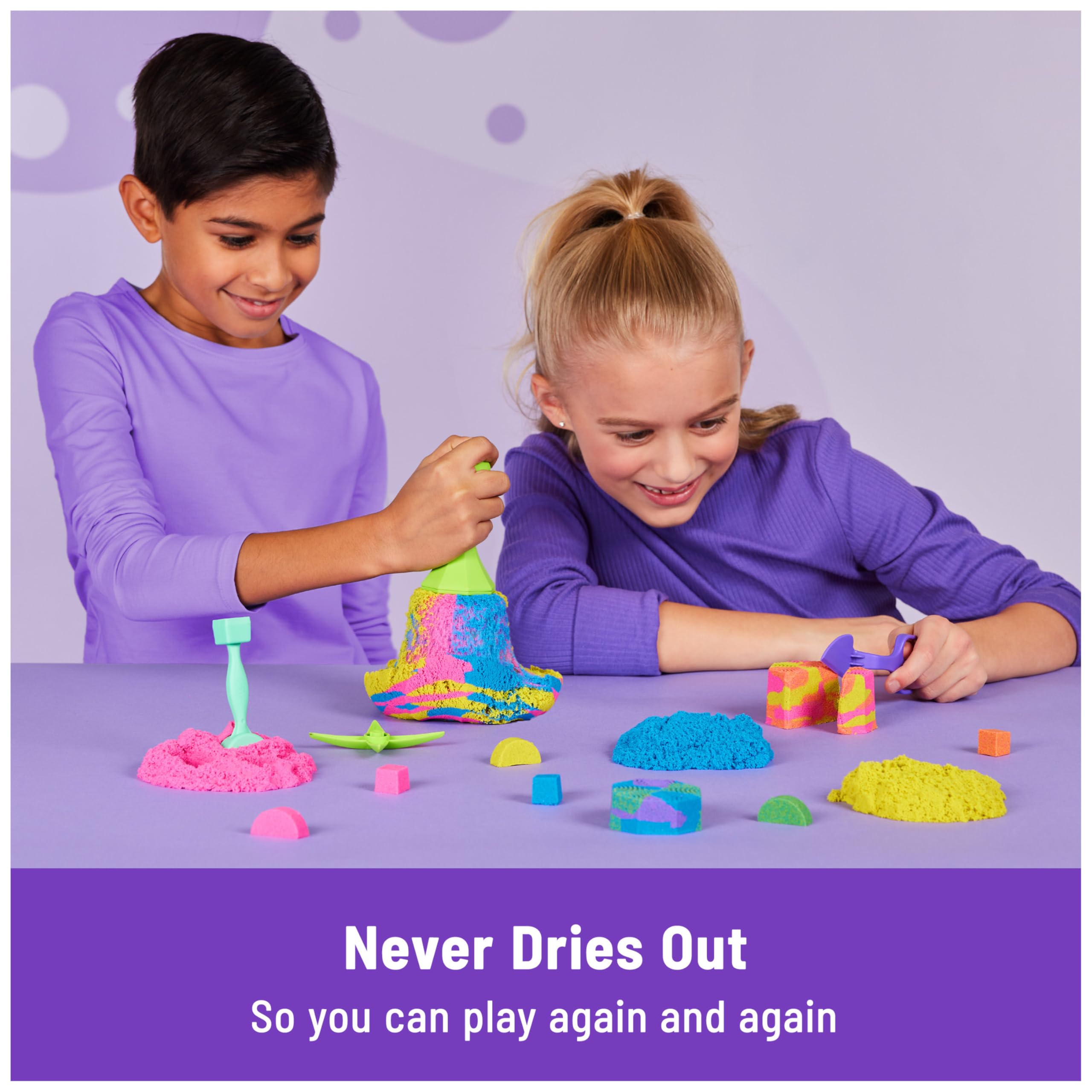 Kinetic Sand Squish N’ Create Playset - 382g Blue, Yellow, Pink Sand | 5 Tools | Ages 3+ 2
