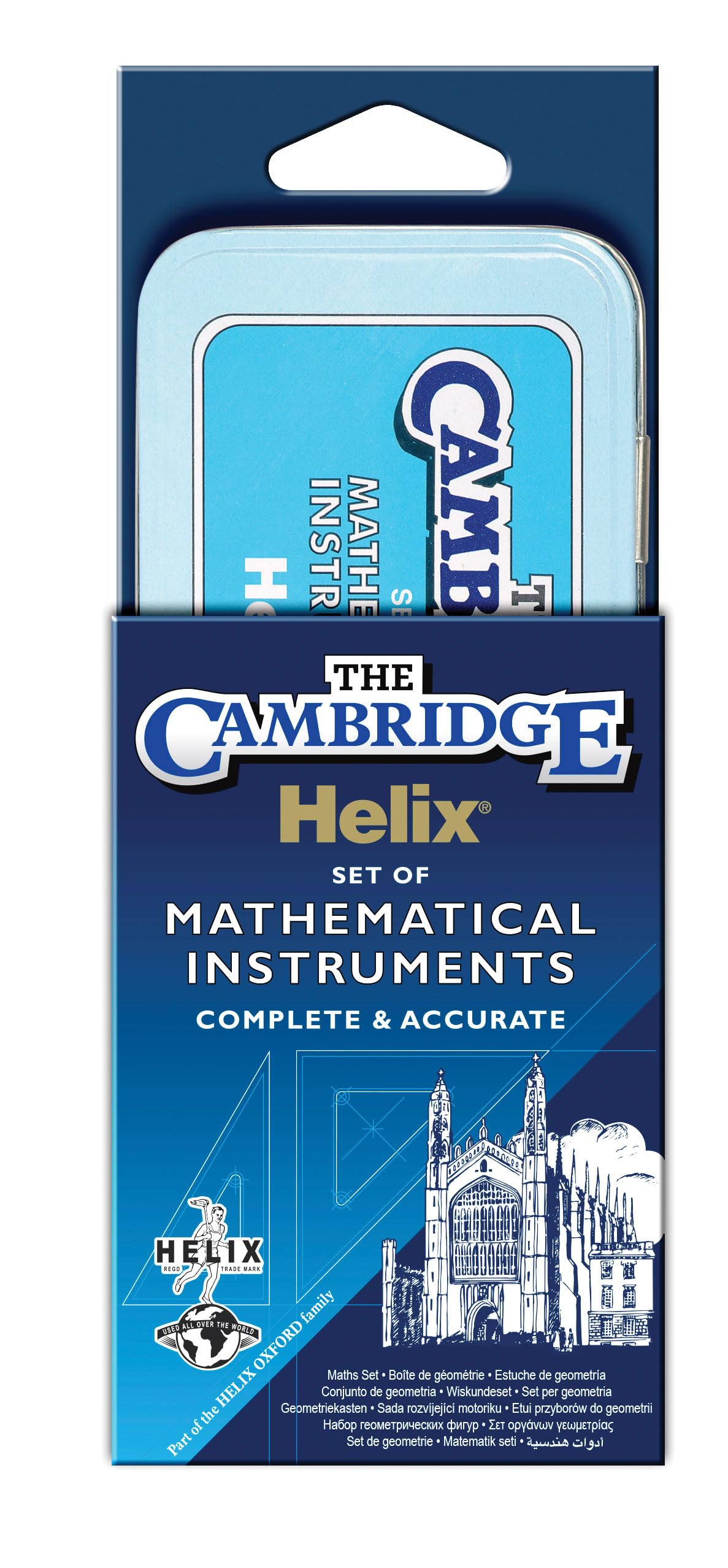 Helix Cambridge Maths Set - 9 Piece Geometry Equipment with Durable Metal Storage Tin 1