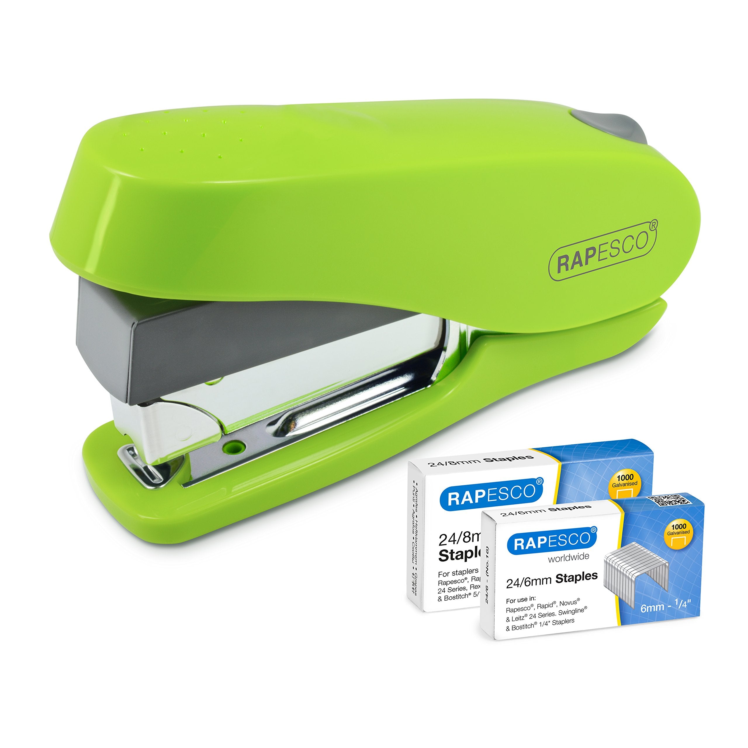 Rapesco Luna Less Effort Desktop Stapler - 50 Sheet Capacity, Half Strip, Green 1