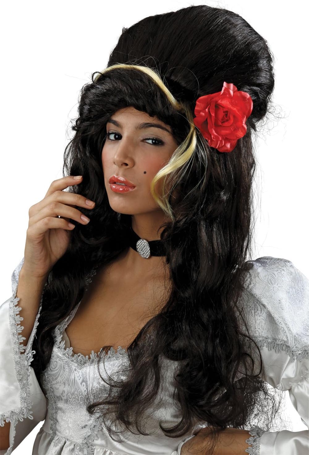 Bristol Novelty Beehive Wig with Rose Black BW680 1