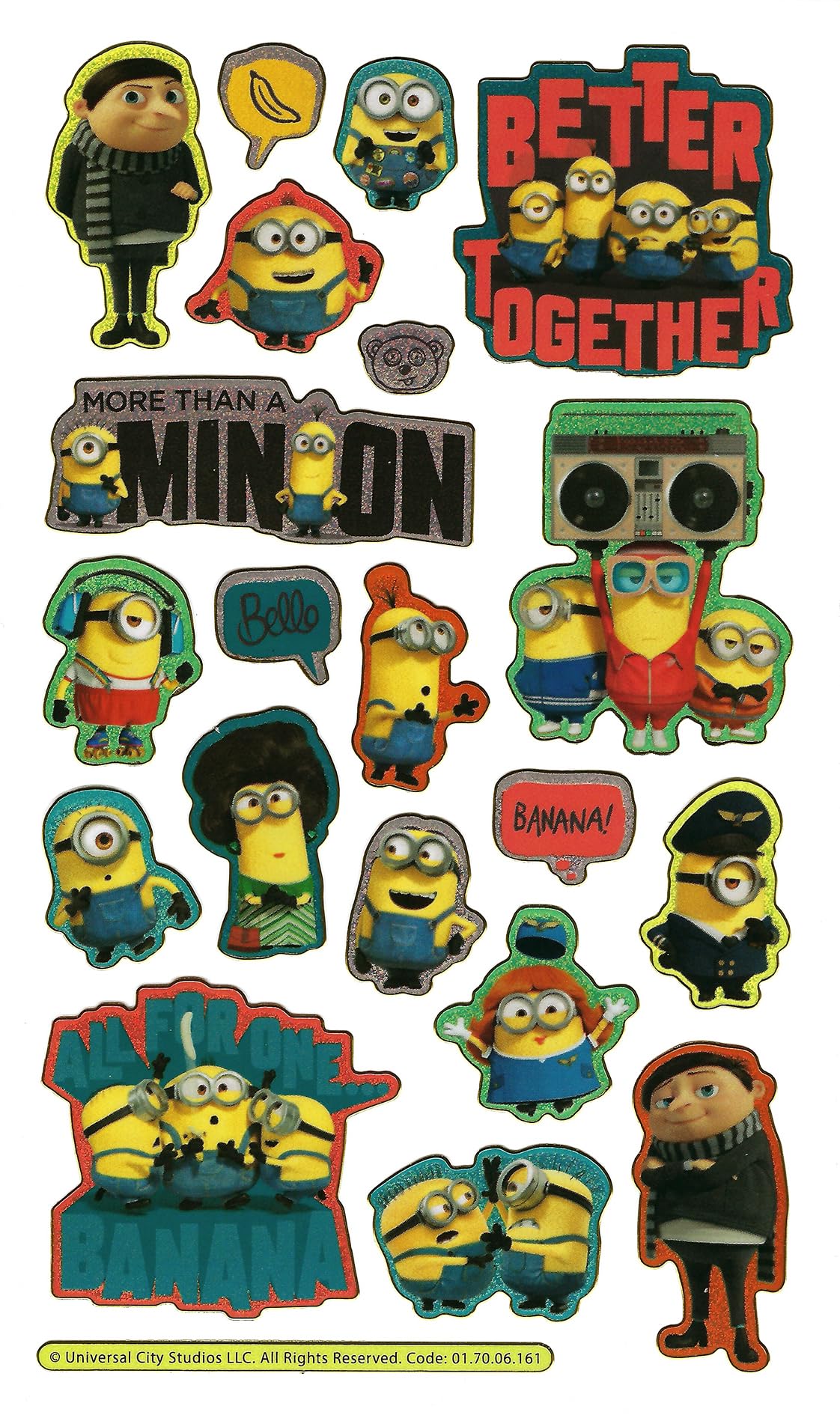 Paper Projects Minions: The Rise of Gru Sparkly Reusable Stickers - Reusable | 19.5cm x 9.5cm 3