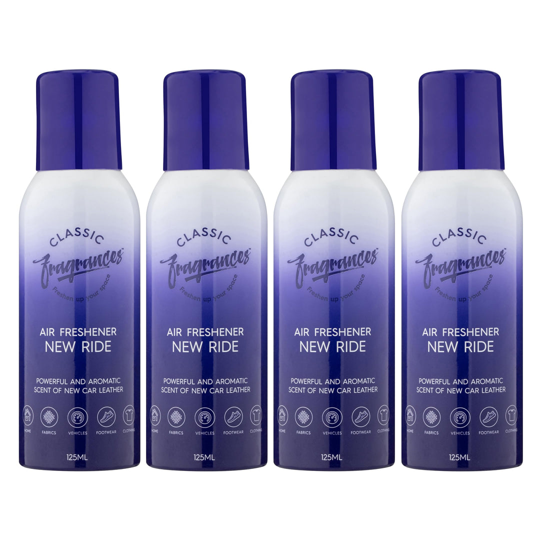 Designer Fragrances New Ride 4 Pack - 125ml Portable Air Freshener Sprays for Car, Home & On the Go