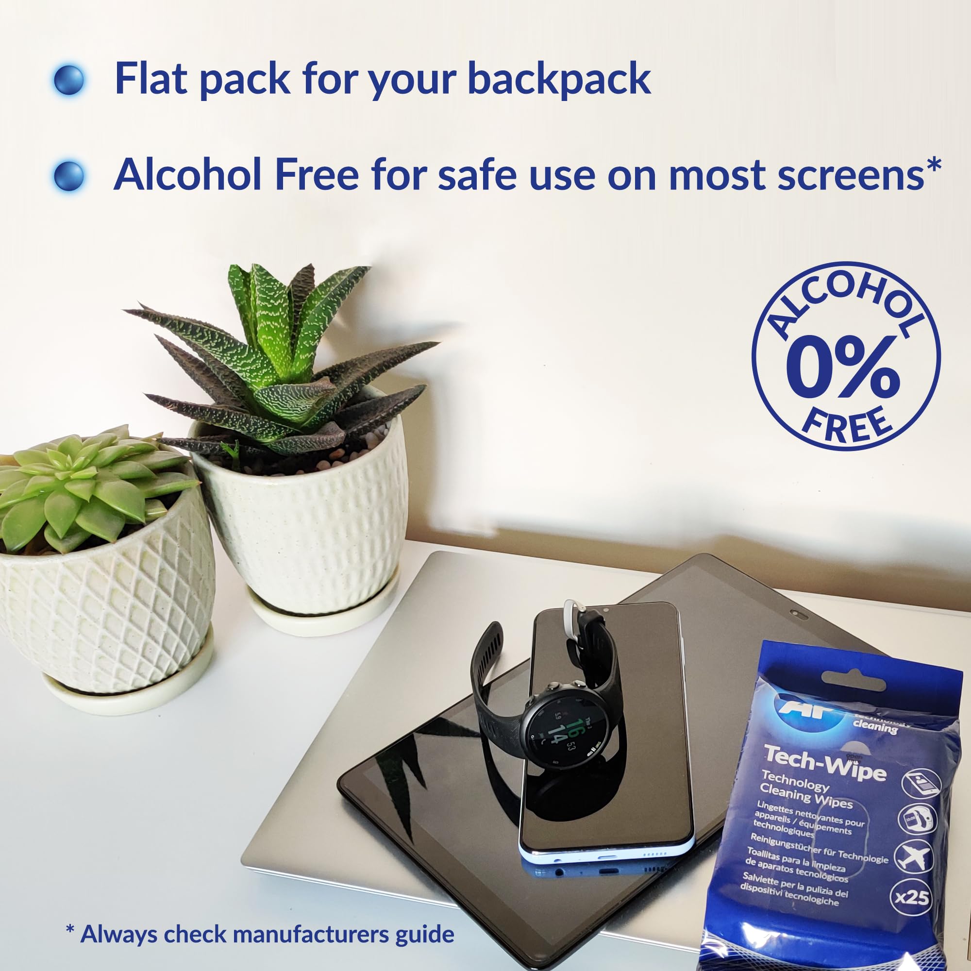 AF Tech Wipes - 3 Packs of 25 Pre-Moistened Wipes for Screens, Phones & Tablets 3