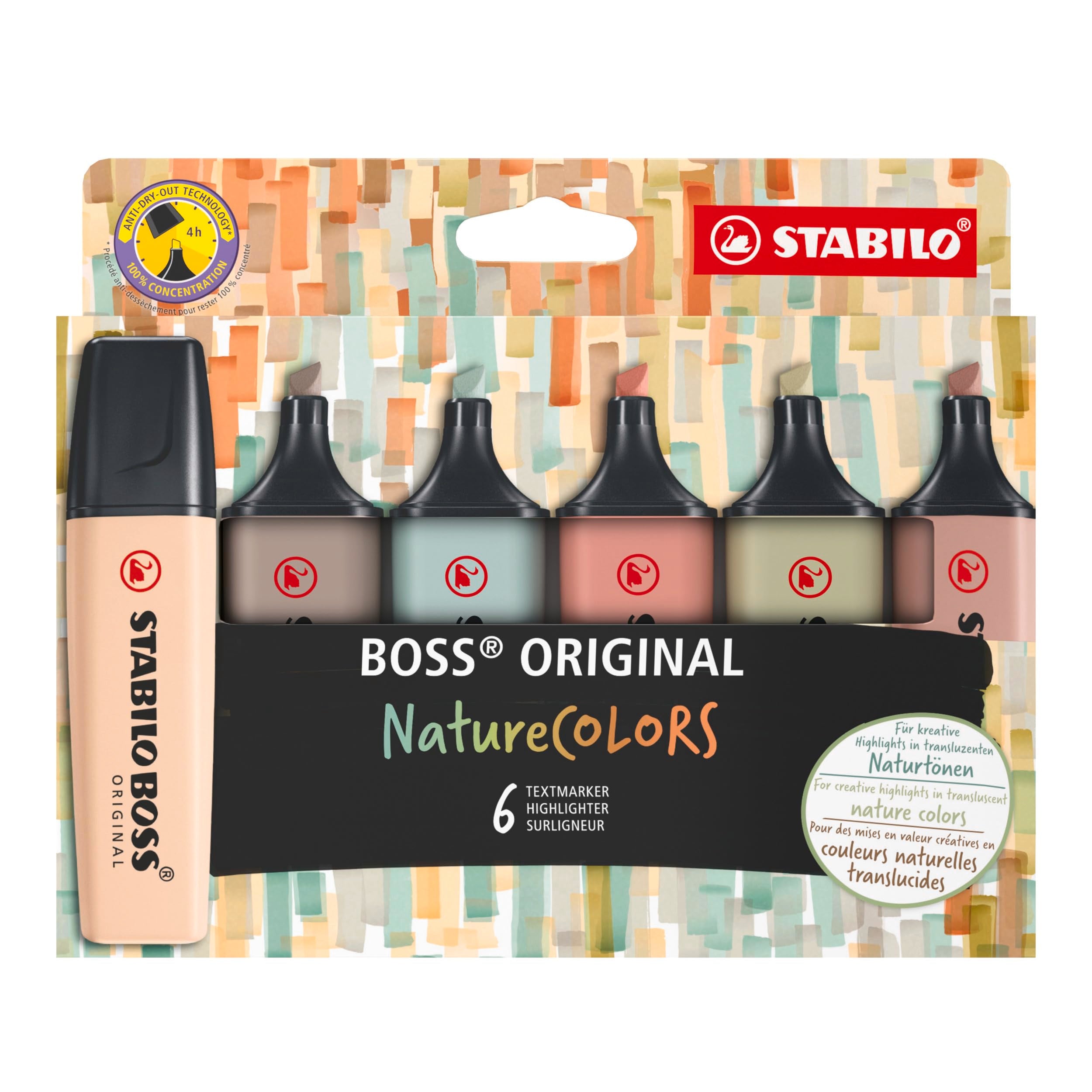 STABILO BOSS ORIGINAL NatureCOLORS Highlighter - Pack of 6 | Chisel Tip 2mm/5mm | Earthy Tones 1