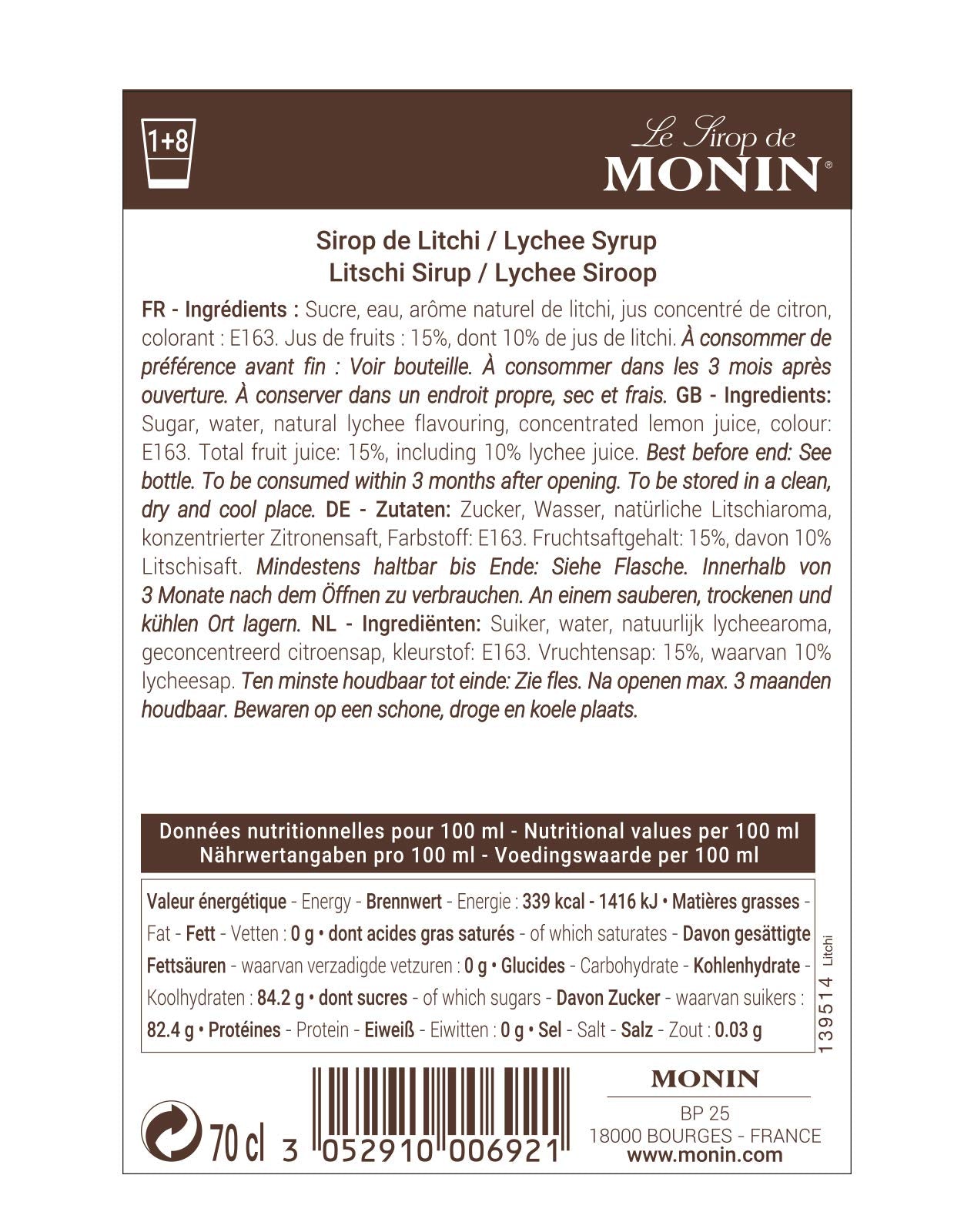 Monin Premium Lychee Syrup - 700ml | Vegan & Allergen-Free | Natural Flavours 4