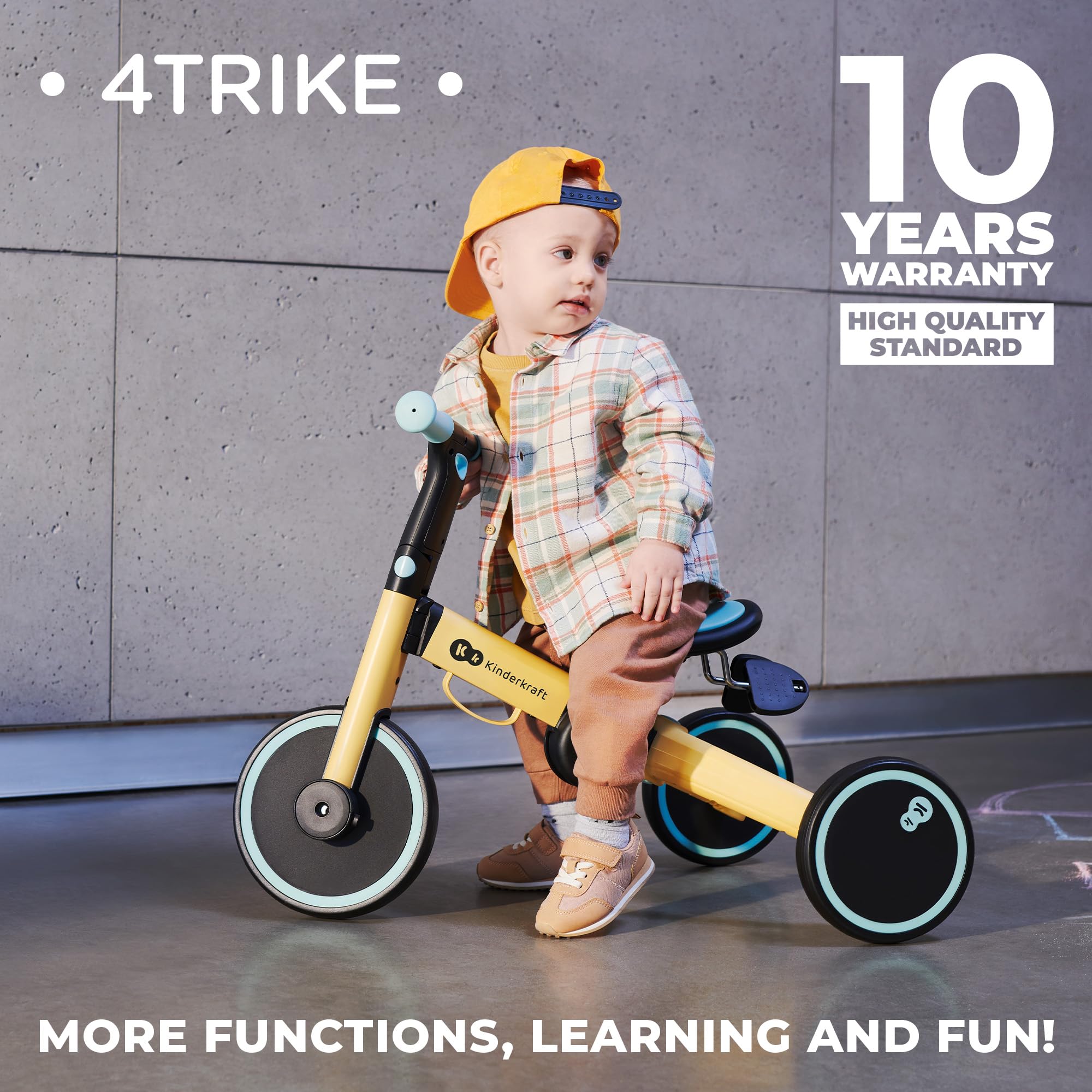 Kinderkraft 4TRIKE 3-in-1 Foldable Tricycle, Balance Bike, Push Trike | Gray, 12M-5Y