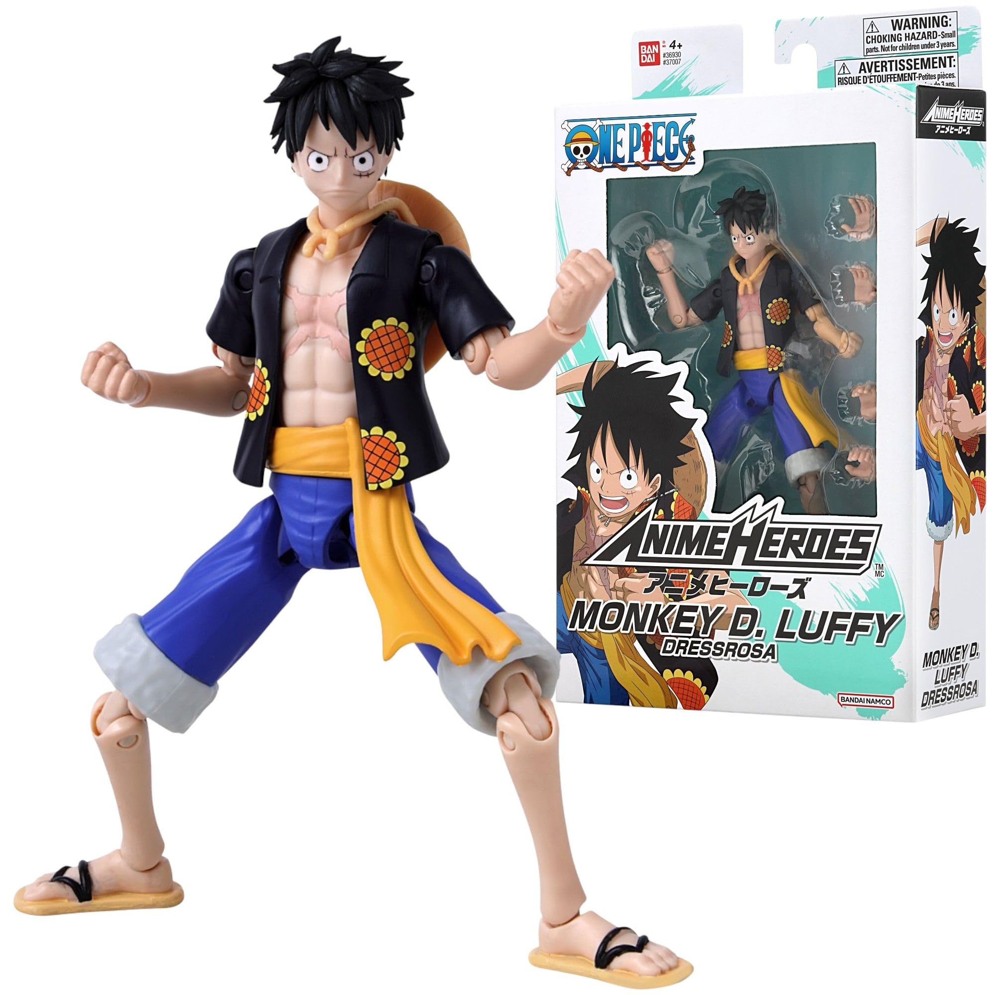 BANDAI Anime Heroes One Piece Monkey D. Luffy Dressrosa Version Action Figure | 17cm | Unisex Children 1