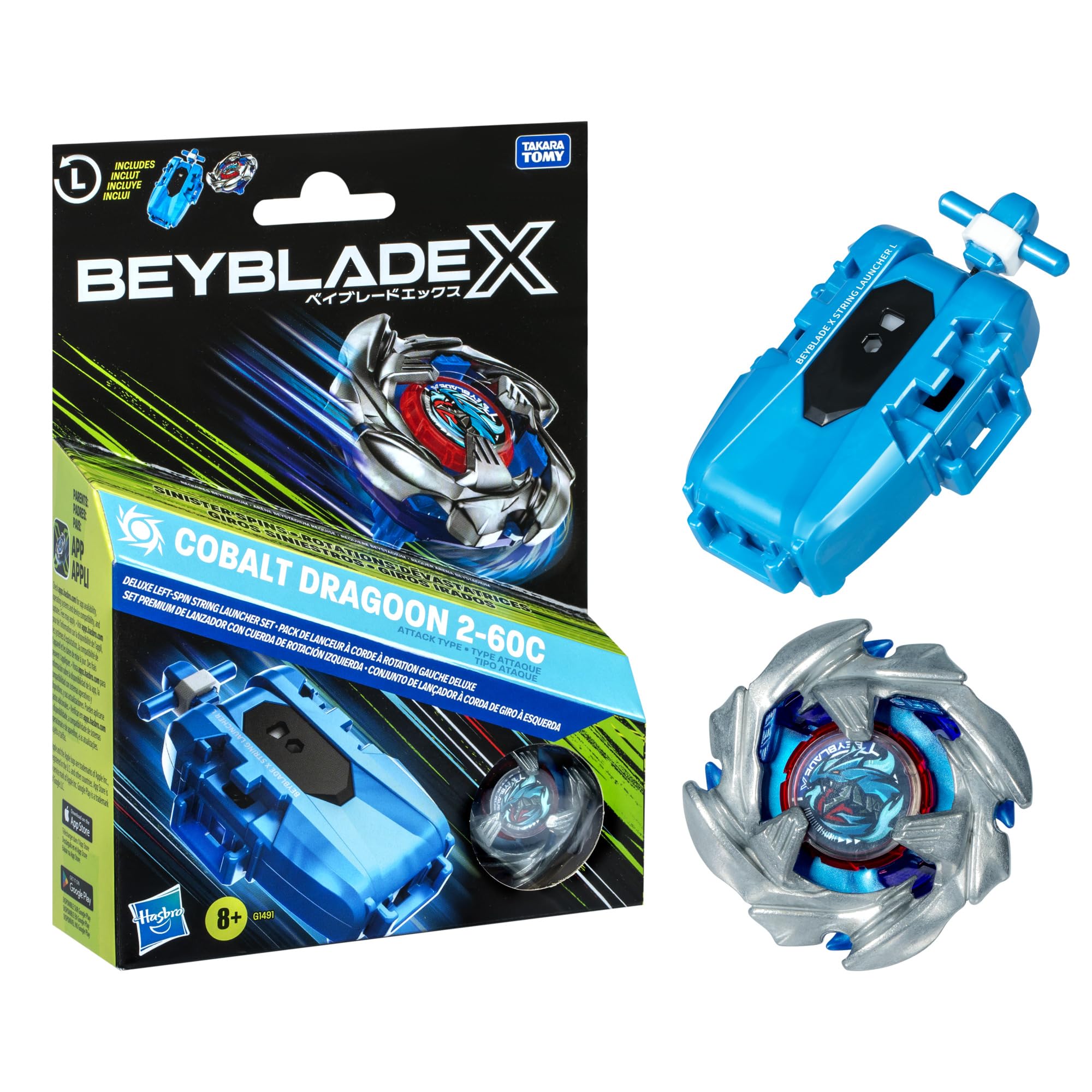 Beyblade Cobalt Dragoon 2-60C Left-Spin String Launcher Set | Ages 8+ | Metallic Blue 1