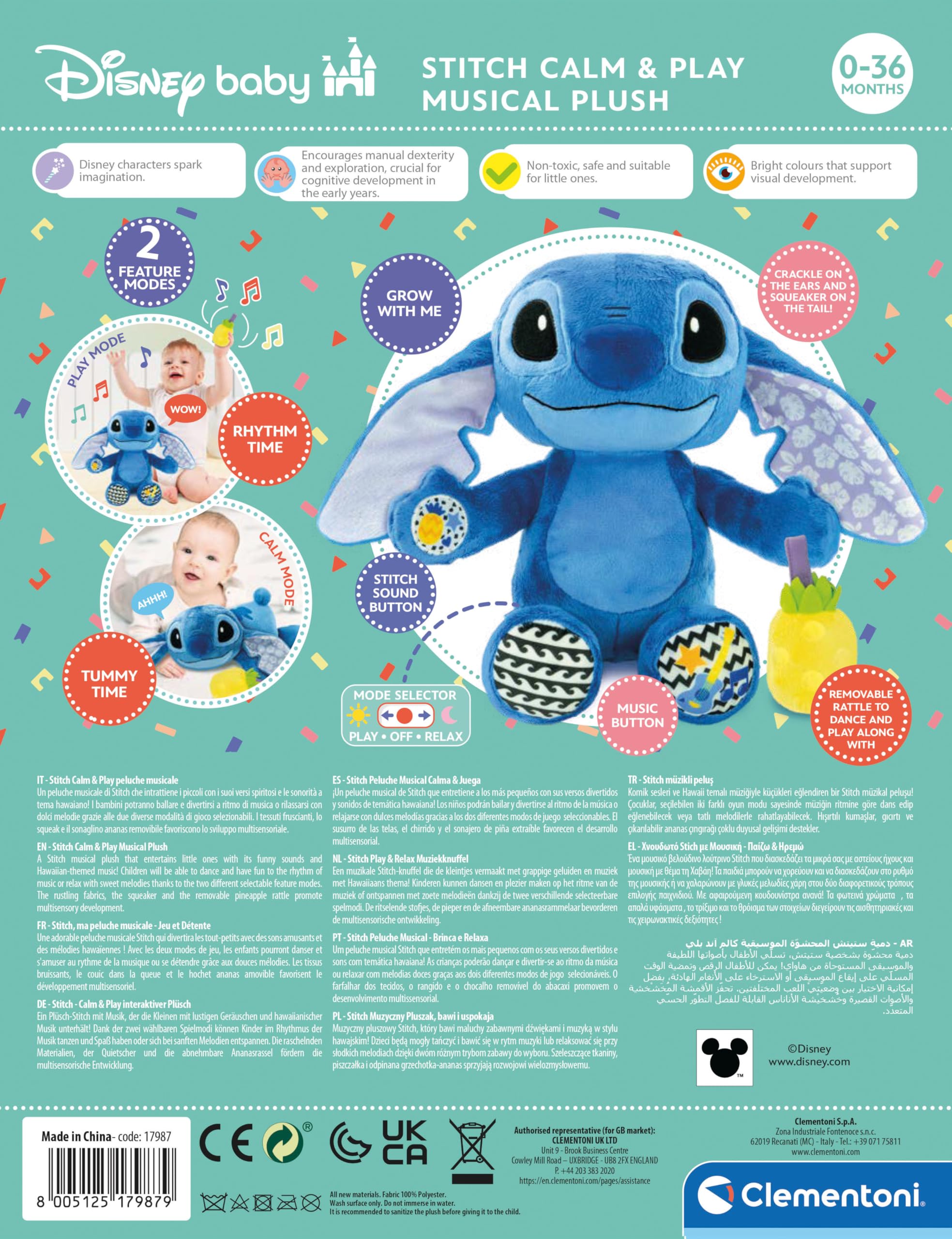 Clementoni Disney Baby Stitch Musical Plush - Educational Electronic Toy for Toddlers, 0 Months & Up 11