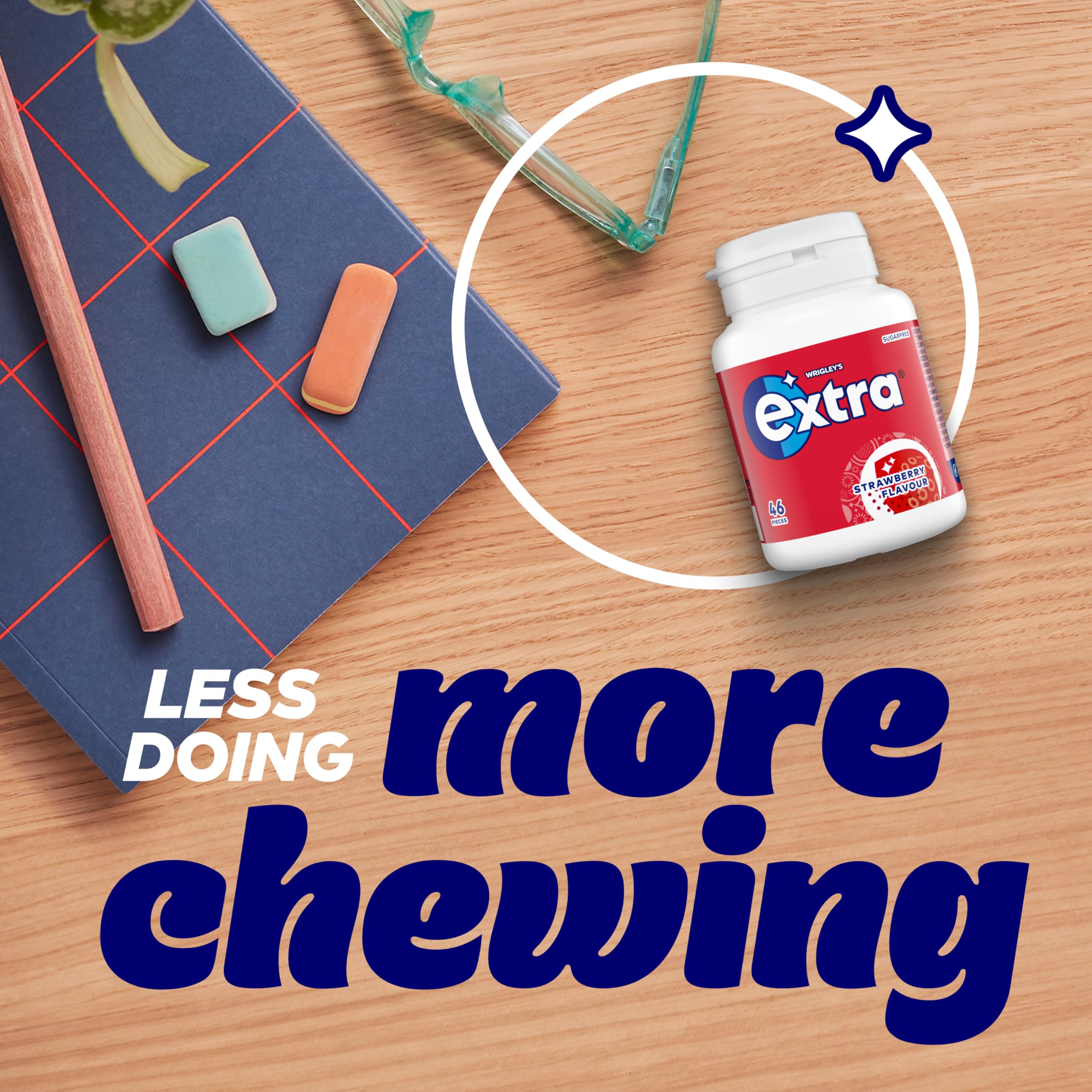 Extra Strawberry Sugar Free Chewing Gum Bottle - 46 Pieces | Tooth-Friendly Xylitol 3