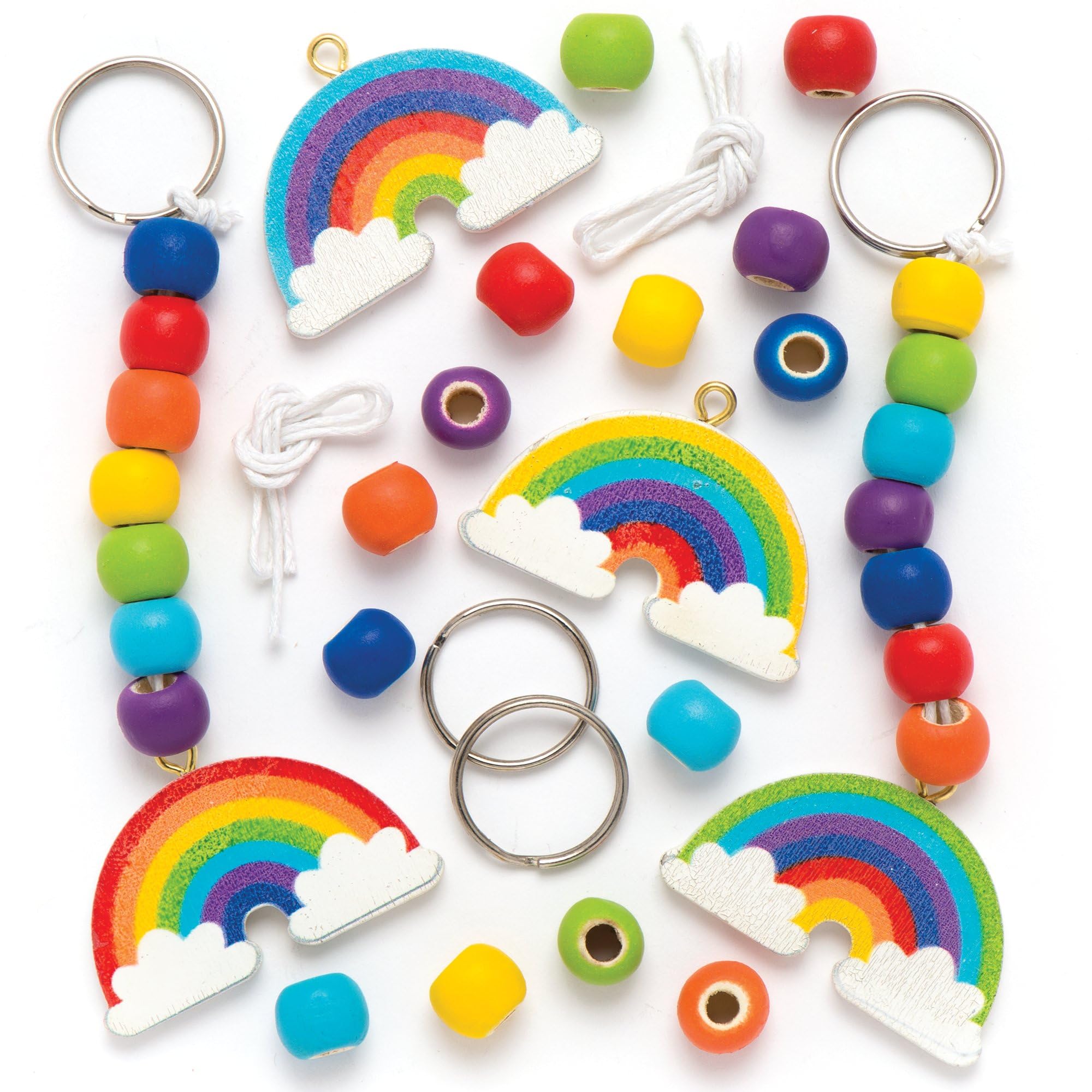 Baker Ross Make Your Own Wooden Rainbow Keyring Craft Kit (Pack of 4) | Kids Ages 5+ 1