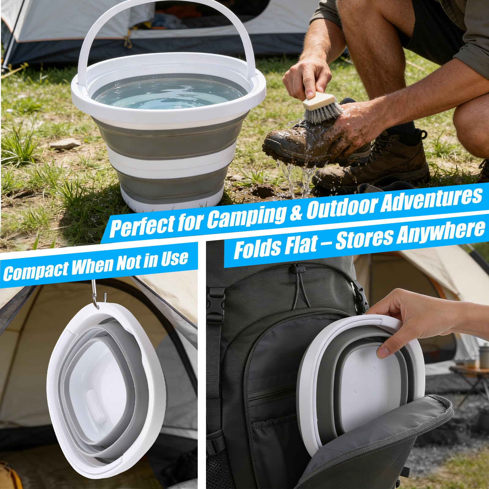 Lychico Collapsible Bucket 2-Pack - 10L & 5L Silicone Folding Water Buckets | Grey 5