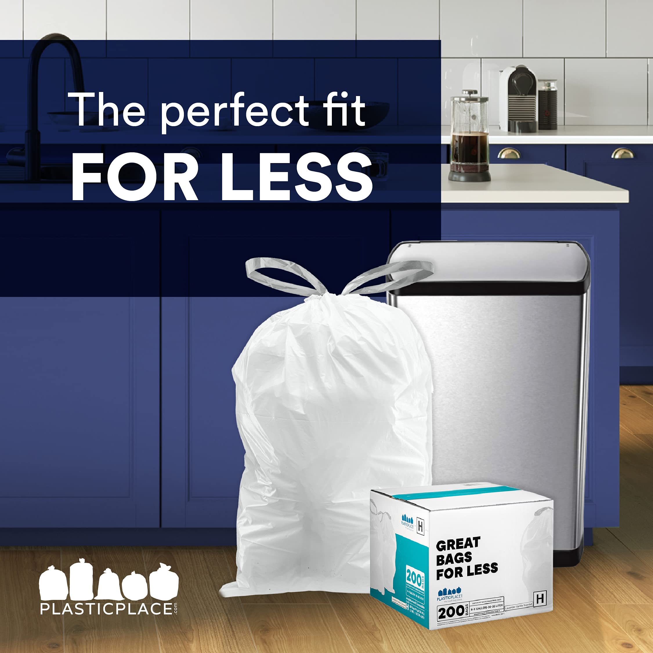 Plasticplace Custom Fit Bin Liners - Compatible with simplehuman Code J, 10-10.5 Gallon, 50 Count, White 5