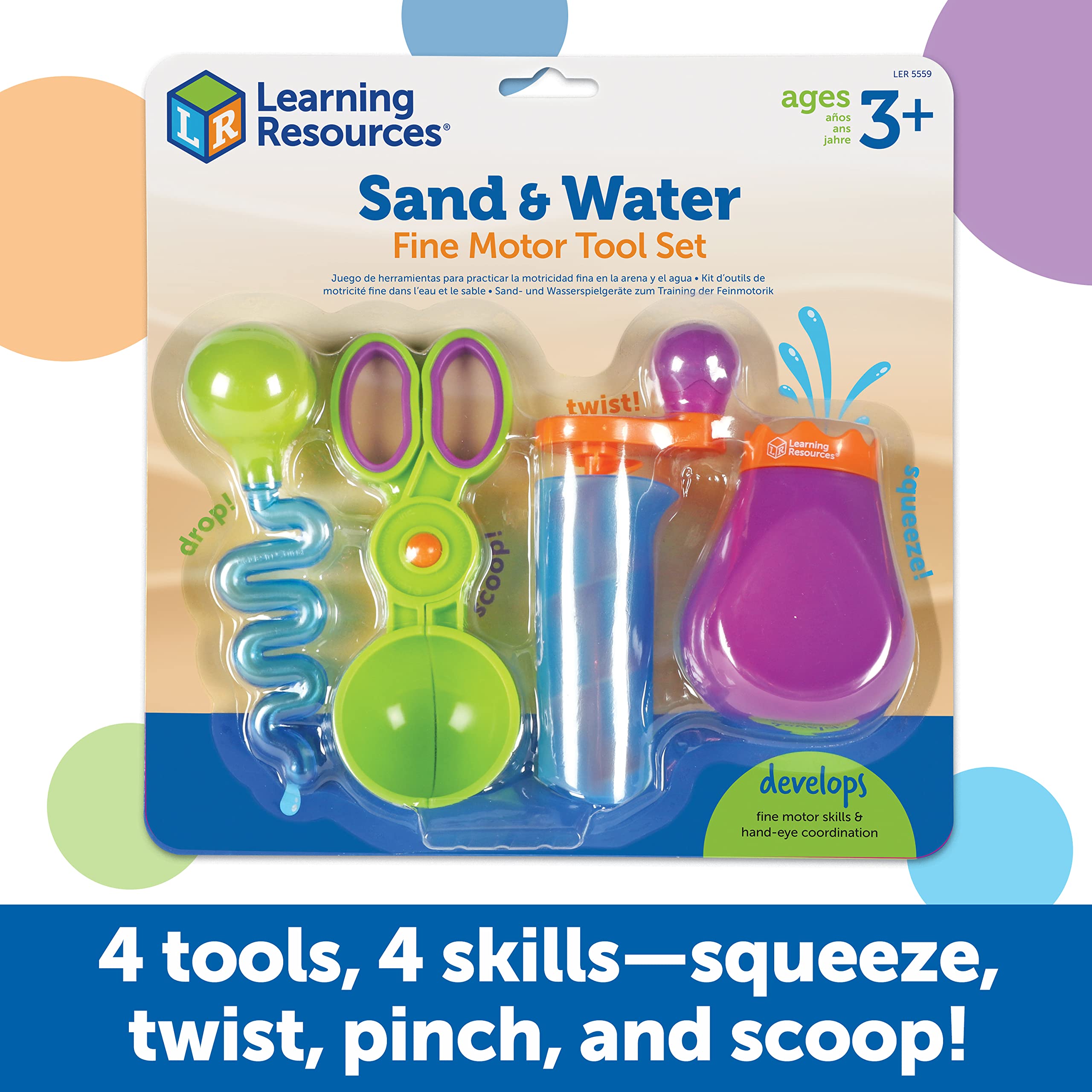 Learning Resources Sand & Water Fine Motor Tool Set for Ages 3+ | Strengthens Writing Muscles 4