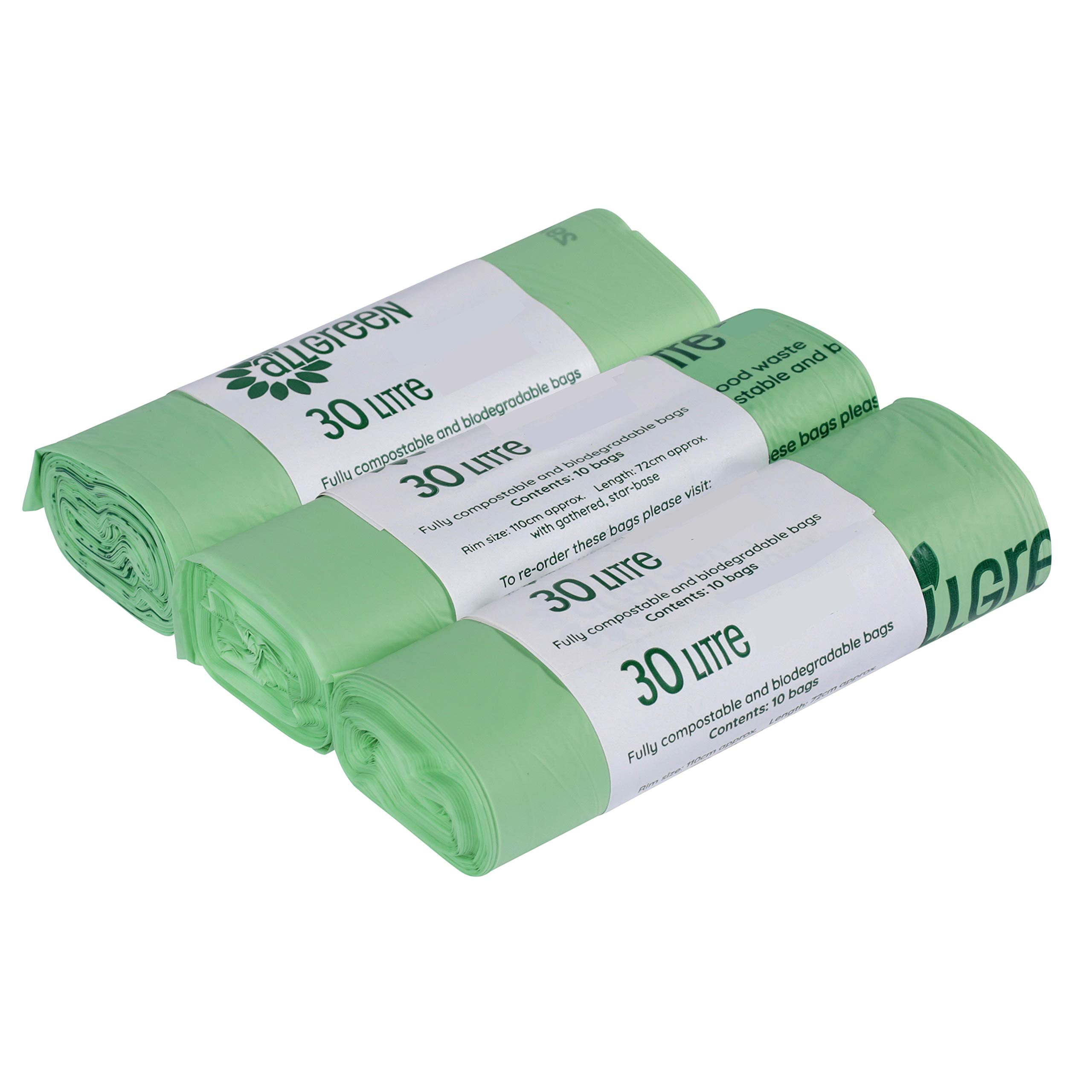 All-Green 30L Compostable Kerbside Caddy Liners - 3 Rolls (30 Bags) - EN 13432 Certified 1