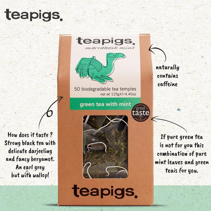 teapigs Moroccan Mint Green Tea Bags - Refreshing Chunmee Green Tea with Peppermint