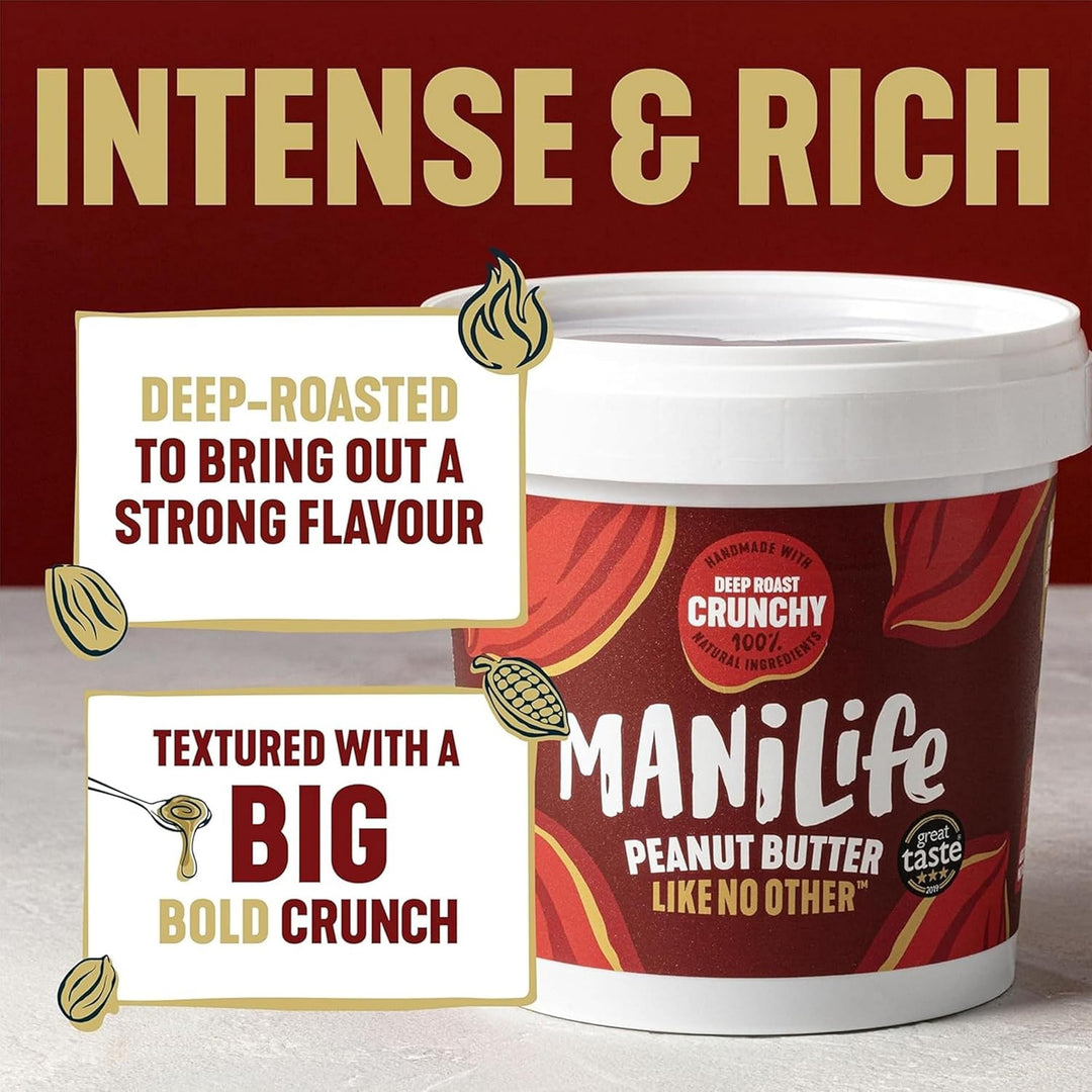ManiLife Deep Roast Crunchy Peanut Butter, 900g - Single Origin Argentine Peanuts, No Palm Oil, No Added Sugar, Vegan