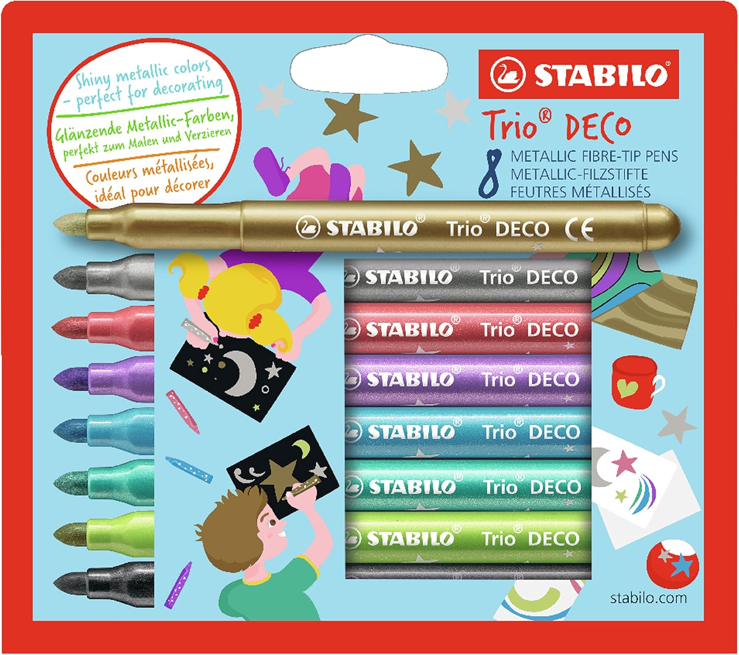 Metallic Felt-Tip Pen - STABILO Trio Deco Wallet of 8 Assorted Colours 1
