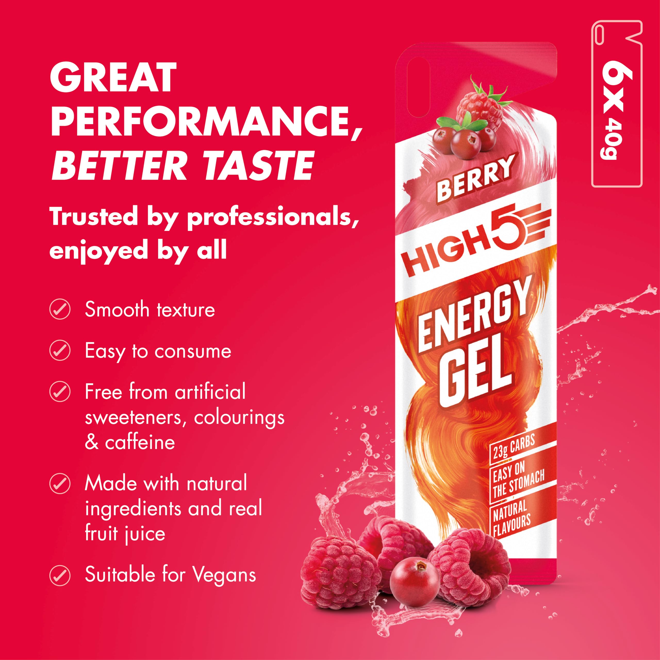 HIGH5 Energy Gel Pouches - 6 x 40g Berry Vegan Fuel for Endurance Sports | Caffeine-Free 3