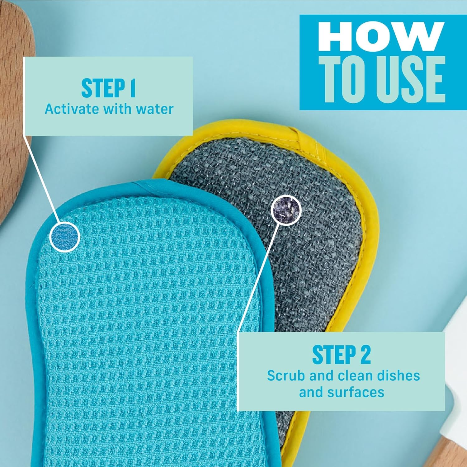 E-Cloth Washing Up Pad - Reusable Kitchen Scrubber | Pack of 4 | Blue