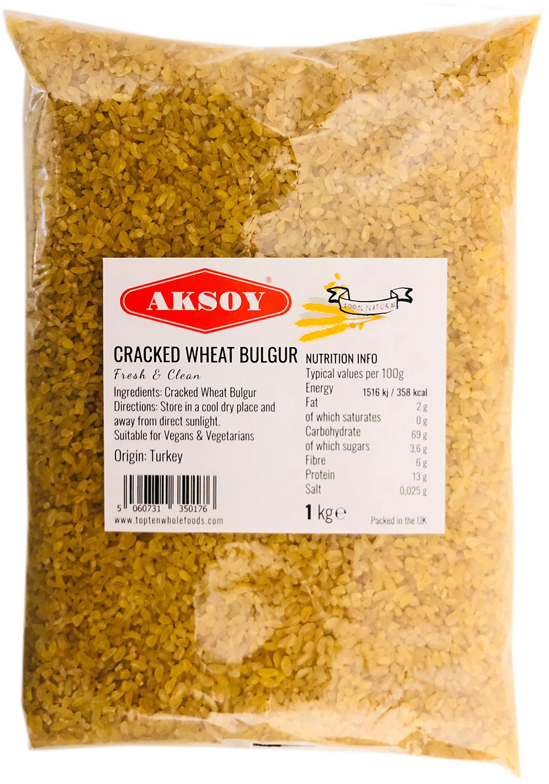 AKSOY Coarse Bulgur Wheat - 1KG Natural Whole Grain Cracked Wheat | Quick Cooking 1