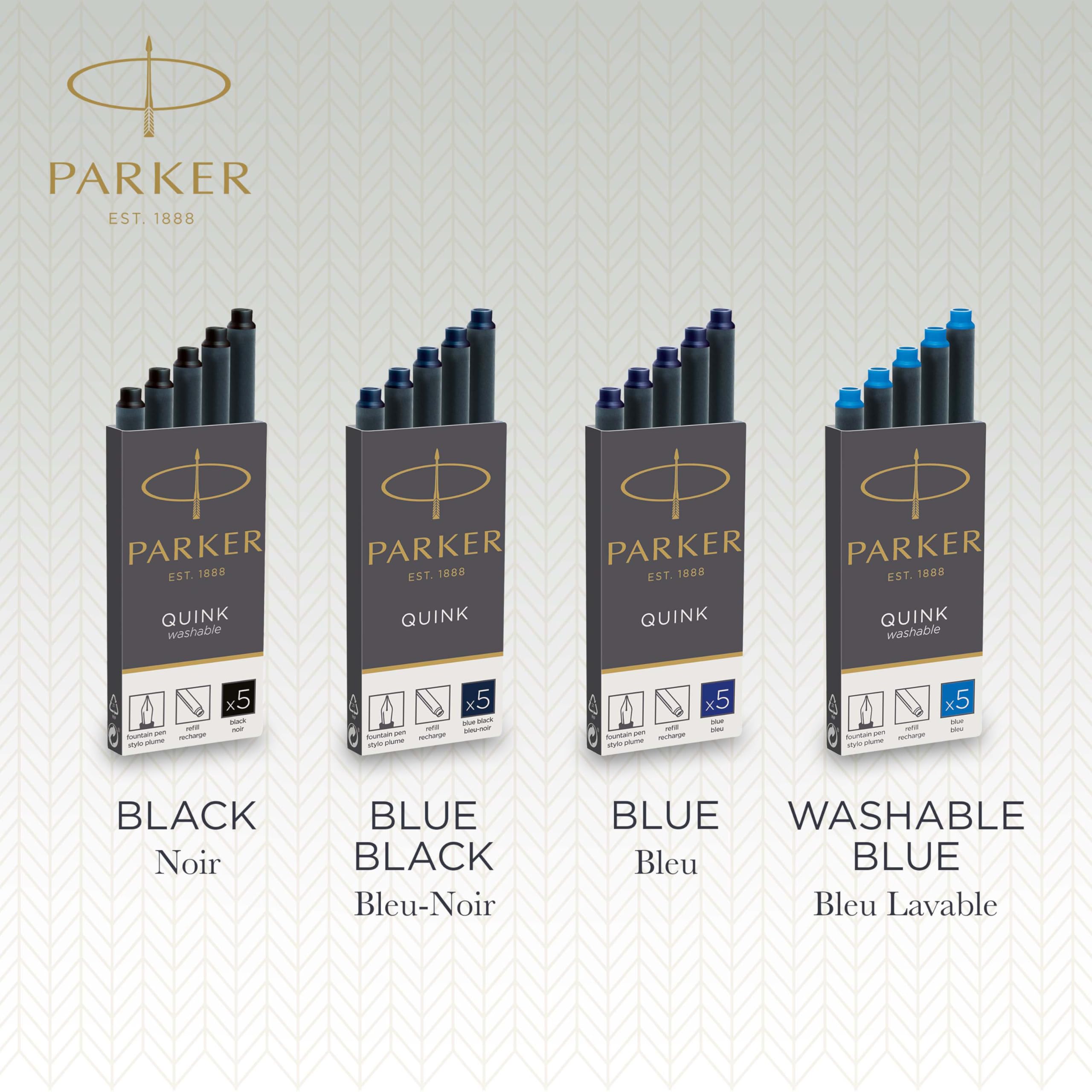 PARKER QUINK Long Fountain Pen Ink Refill Cartridges - Black Ink | 5 Count 5