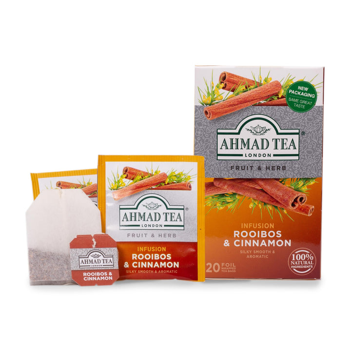 Ahmad Tea Rooibos & Cinnamon Herbal Infusion - 20 Individually Foil-Wrapped Teabags