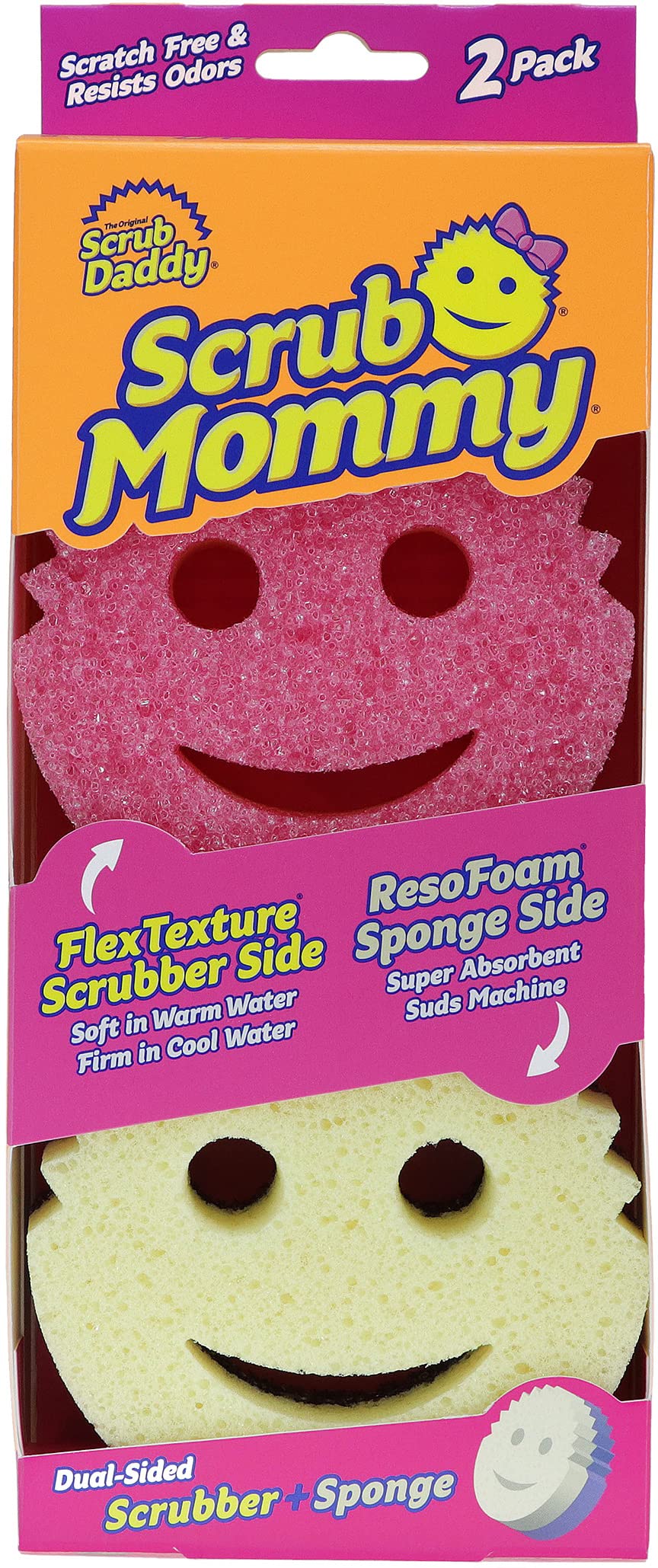 Scrub Daddy - Scrub Mommy Dual-Sided Non-Scratch Cleaning Sponge (SM2PK), Pink Twin Pack 1