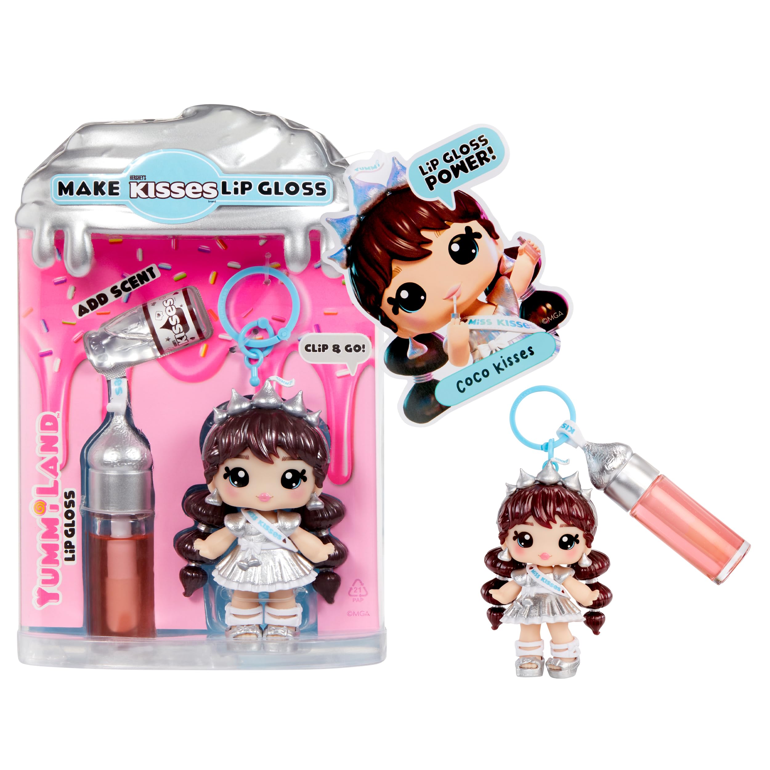 Yummiland x Hershey’s Kisses Coco Kisses Doll - DIY Lip Gloss Kit with Keychain, Articulated Fashion Doll for Ages 4+ 7