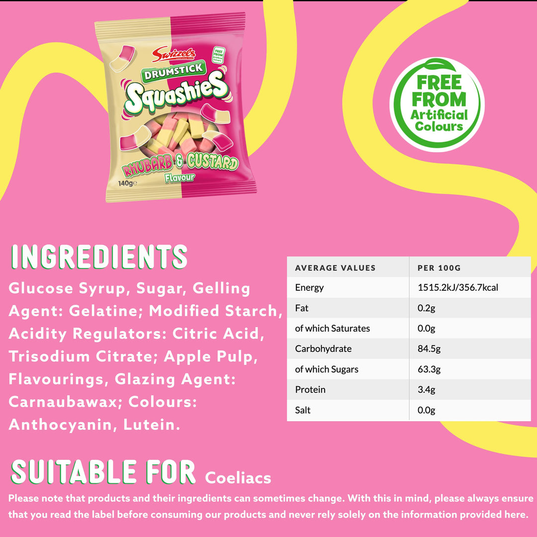 Swizzels Rhubarb and Custard Squashies - Chewy Sweets (120g)