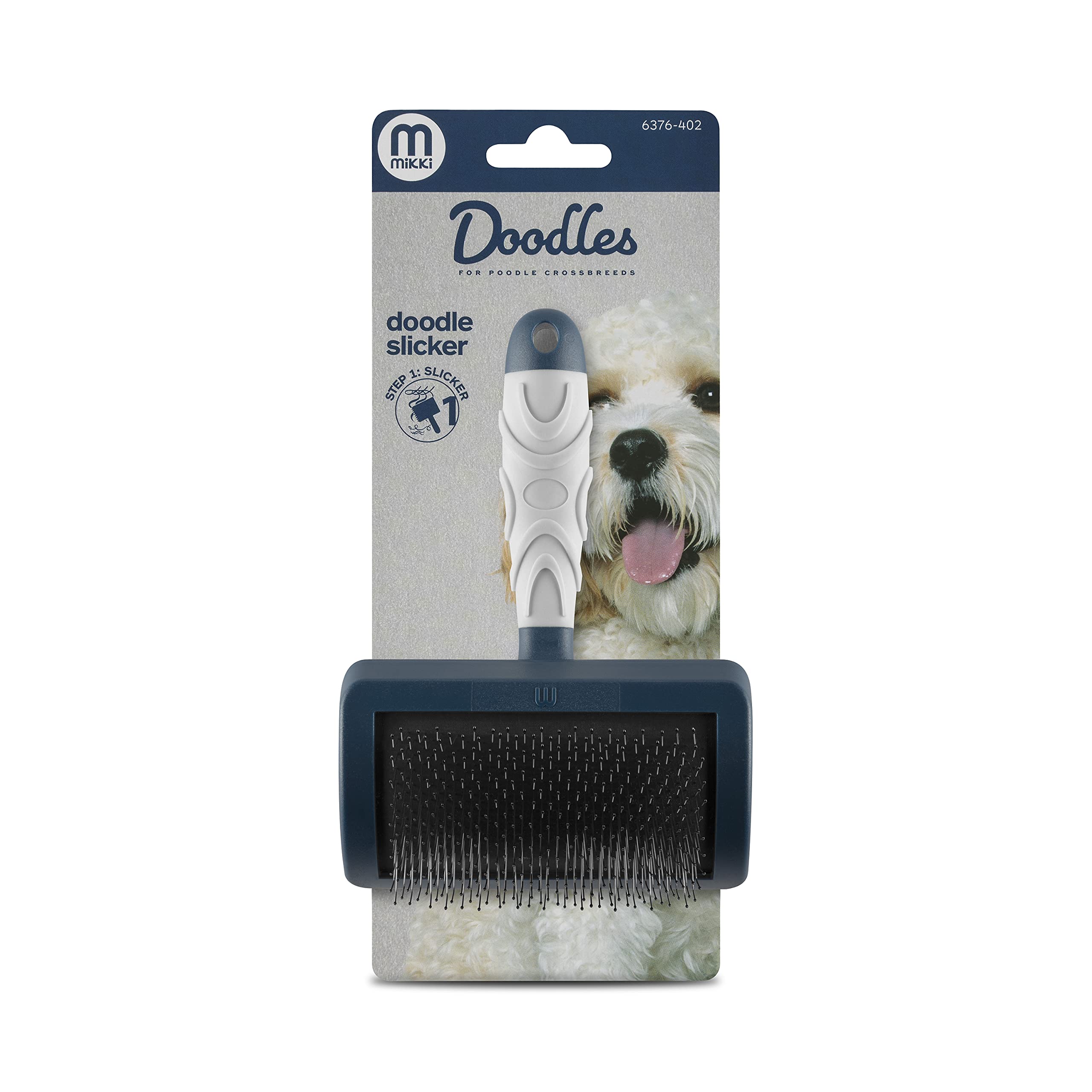 Mikki Dog Puppy Grooming Curved Head Slicker Brush for Doodles | X-Small | Stainless Steel Pins 7