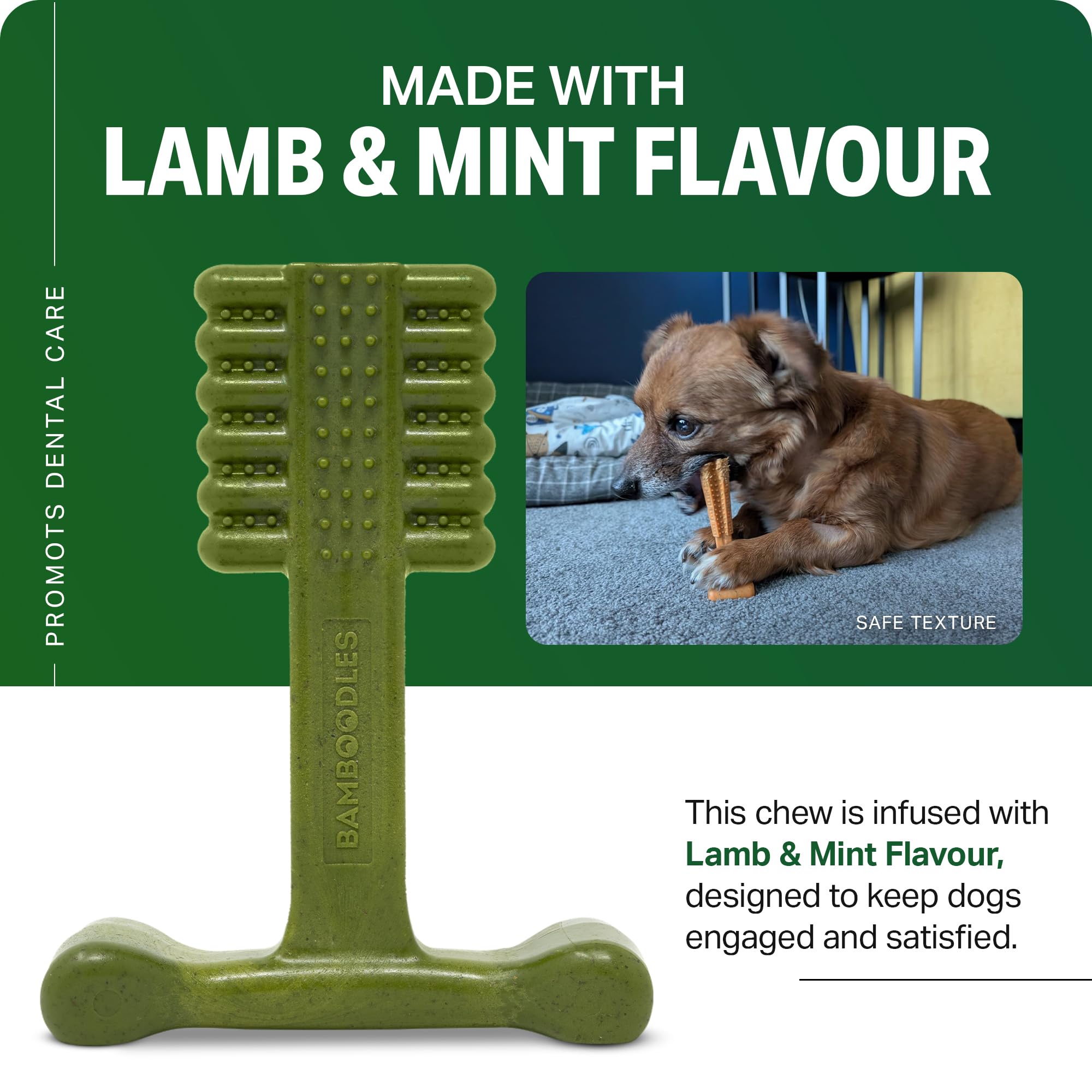 Bamboodles T-Bone Dog Chew Toy - Large | Mint & Lamb Flavour | Heavy Duty 5