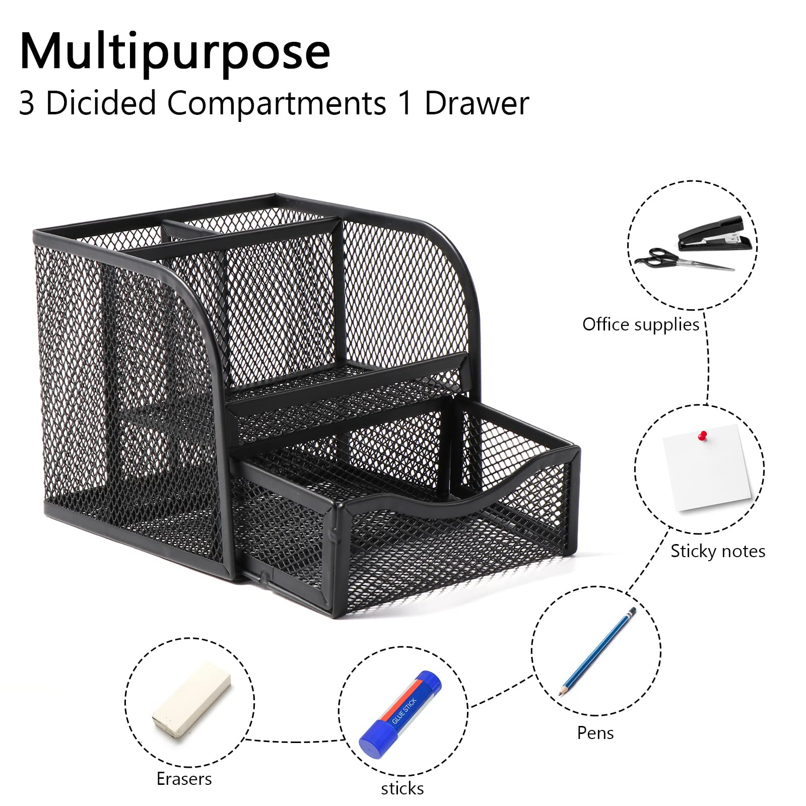 Vinabo Metal Mesh Desk Organiser - 4 Compartments | Tabletop Mount | Space Saving 5