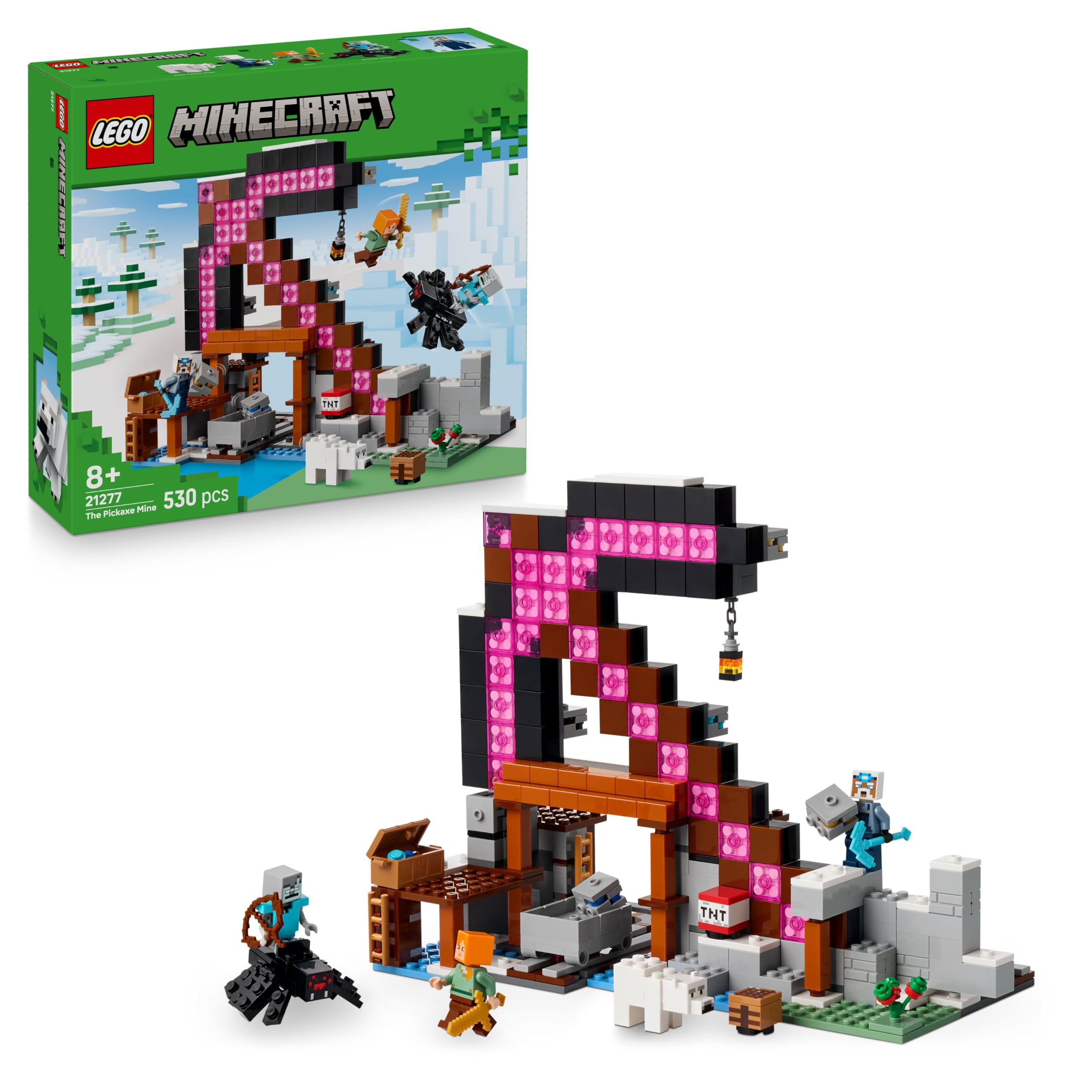 LEGO Minecraft The Pickaxe Mine - Building Set with Alex, Miner, Spider Jockey Figures