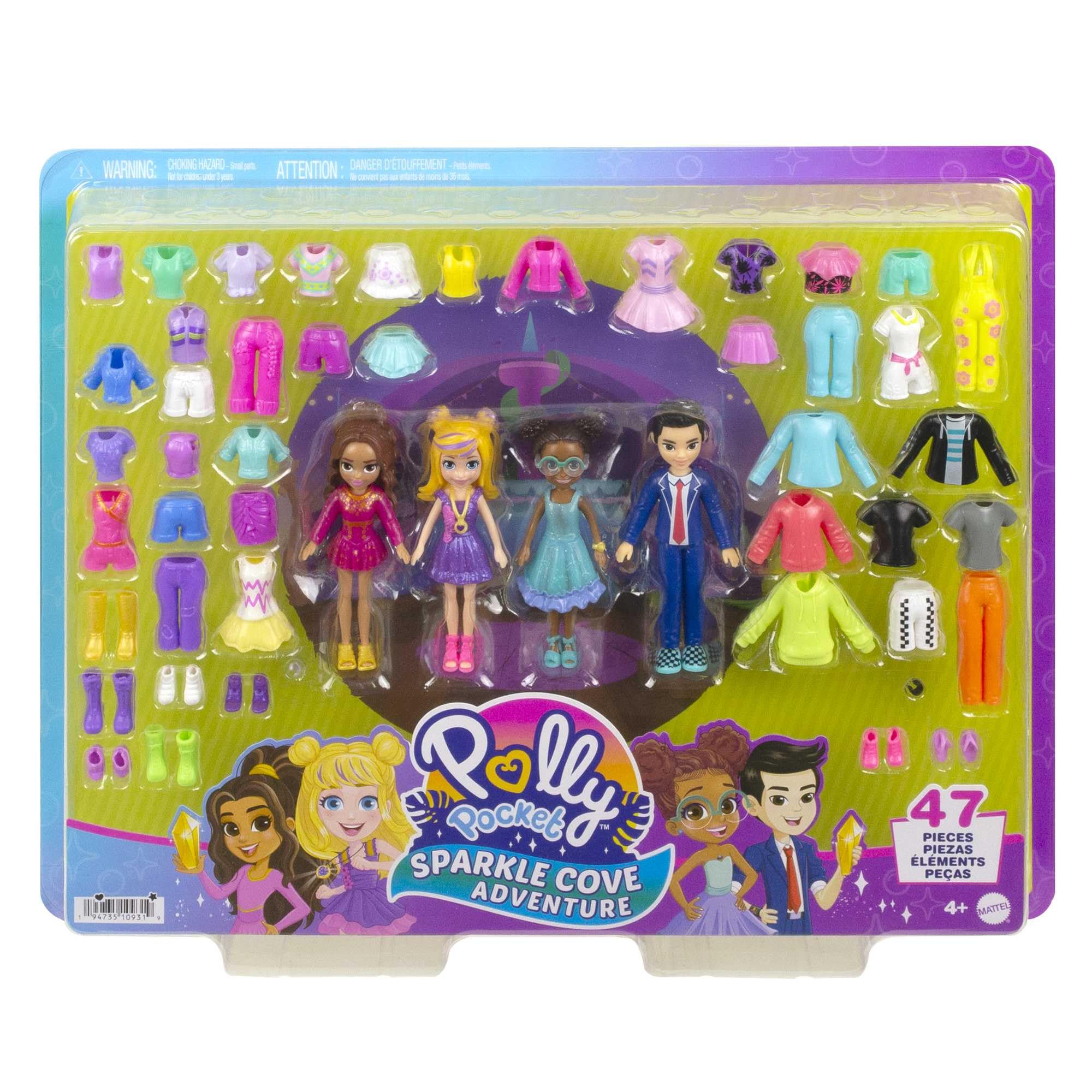 Polly Pocket Sparkle Cove Adventure Dolls & Fashion Playset - 48-Piece Set with 4 Dolls & Clothes for Ages 4+ 7