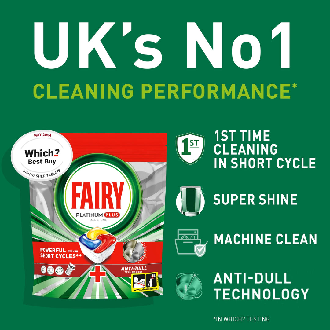 Fairy Platinum Plus All In One Dishwasher Tablets, Lemon, 88 Tablets