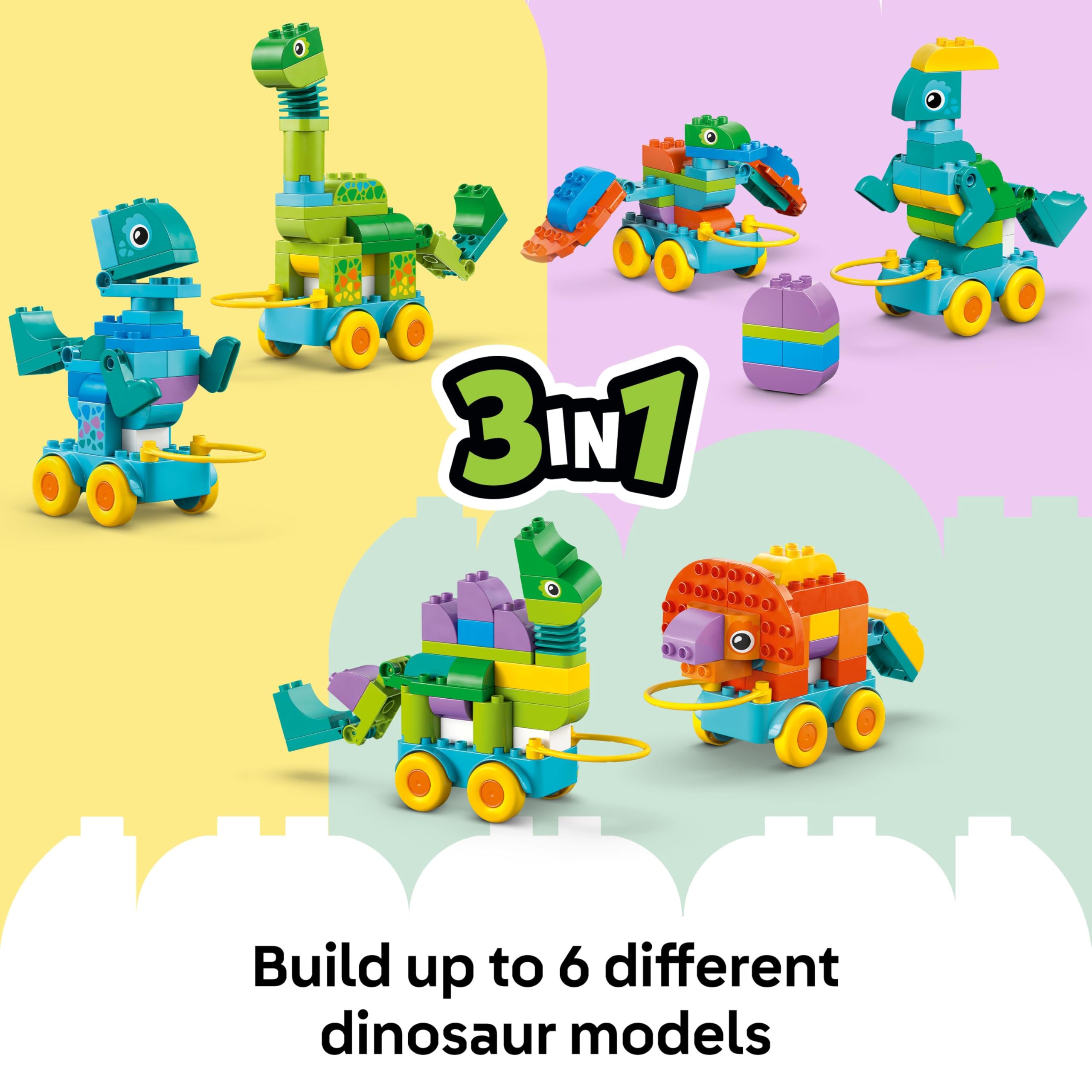 LEGO DUPLO TOWN 3in1 Dinosaurs on Wheels Building Set | 108 Bricks | Ages 3+ 5