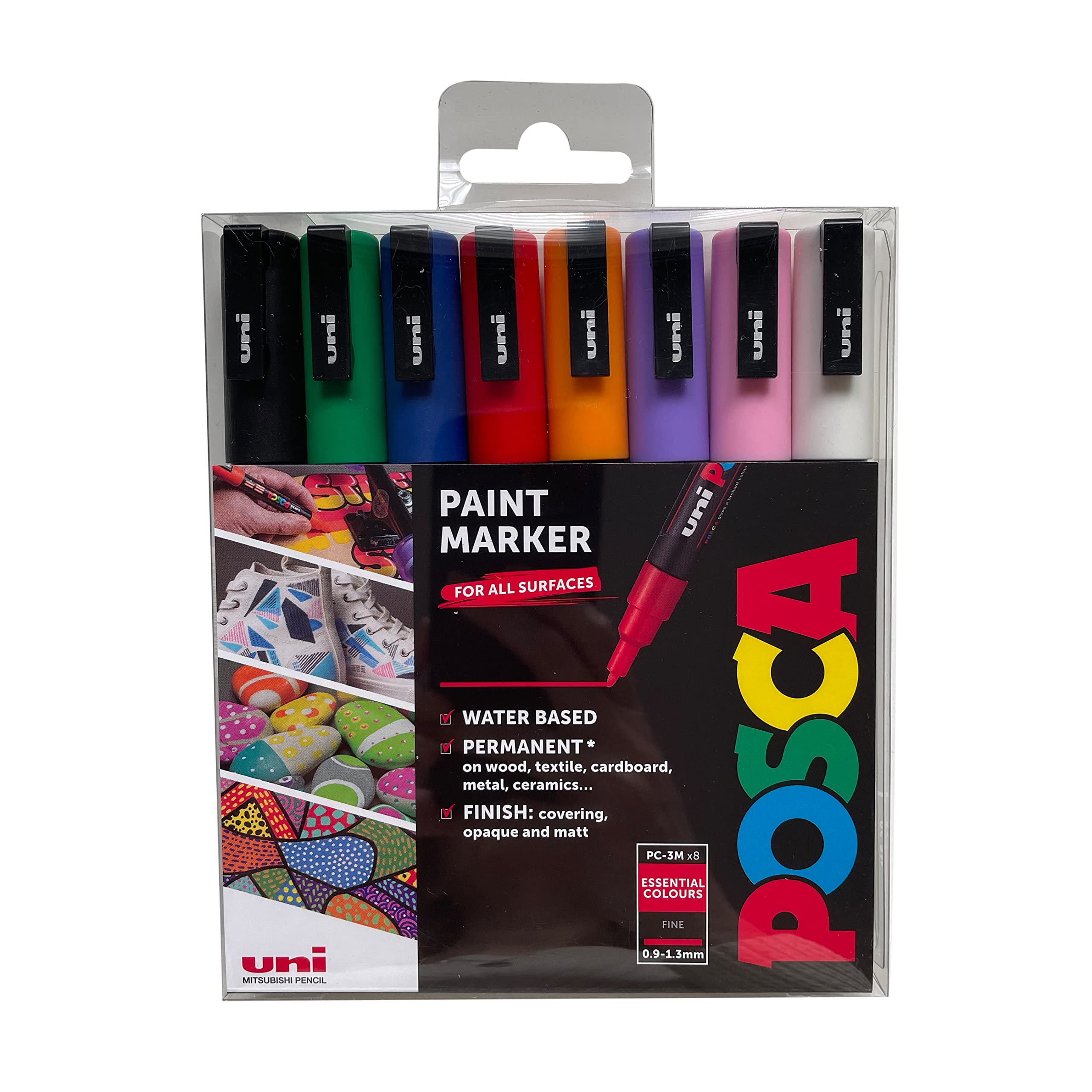 Posca PC-3M Fine Acrylic Paint Marker Pens - 8 Standard Colours | 0.9-1.3mm Tip