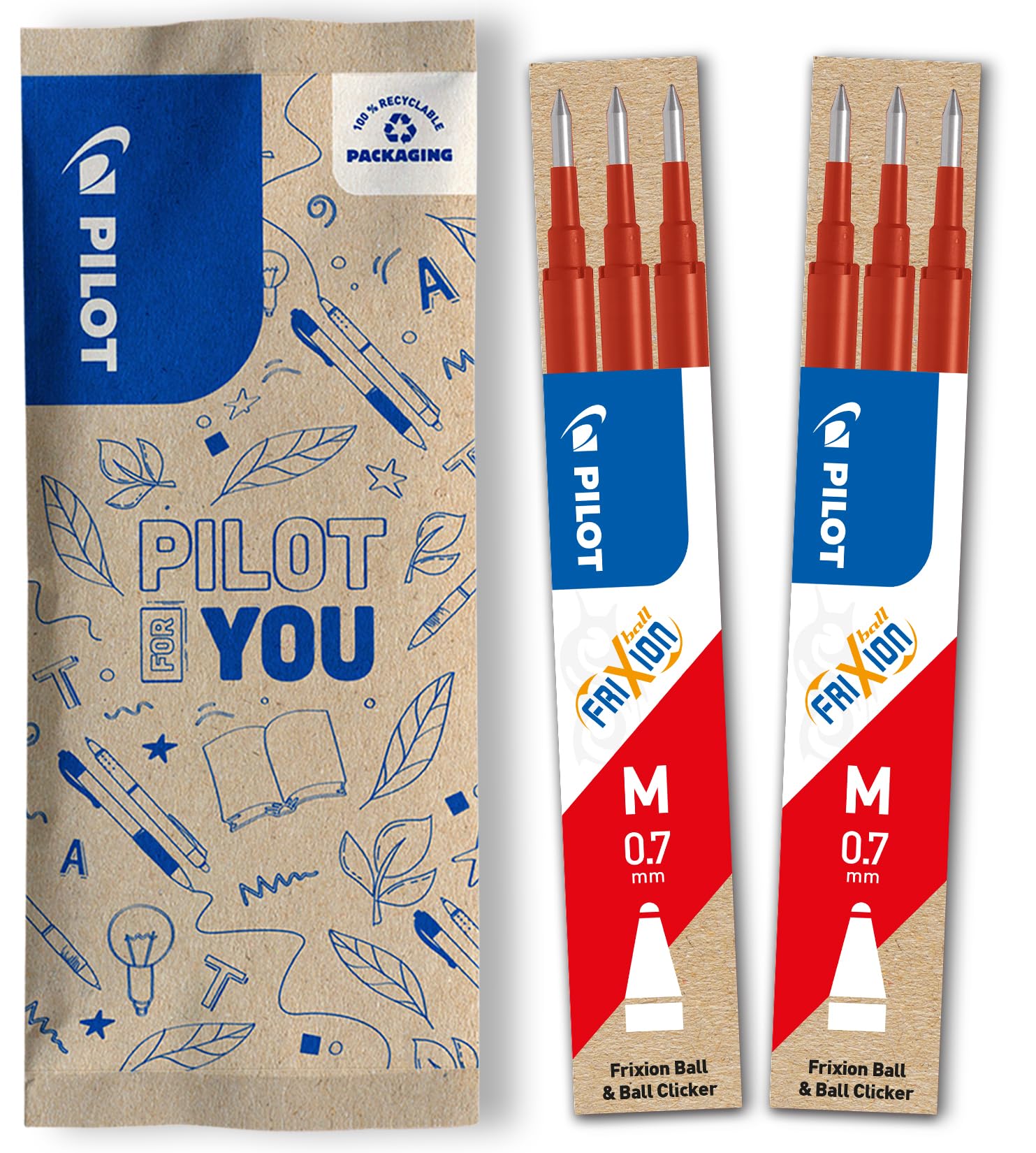 PILOT Frixion Pen Refills - 0.7mm Medium Tip, Erasable Ink | Set of 6 | Red