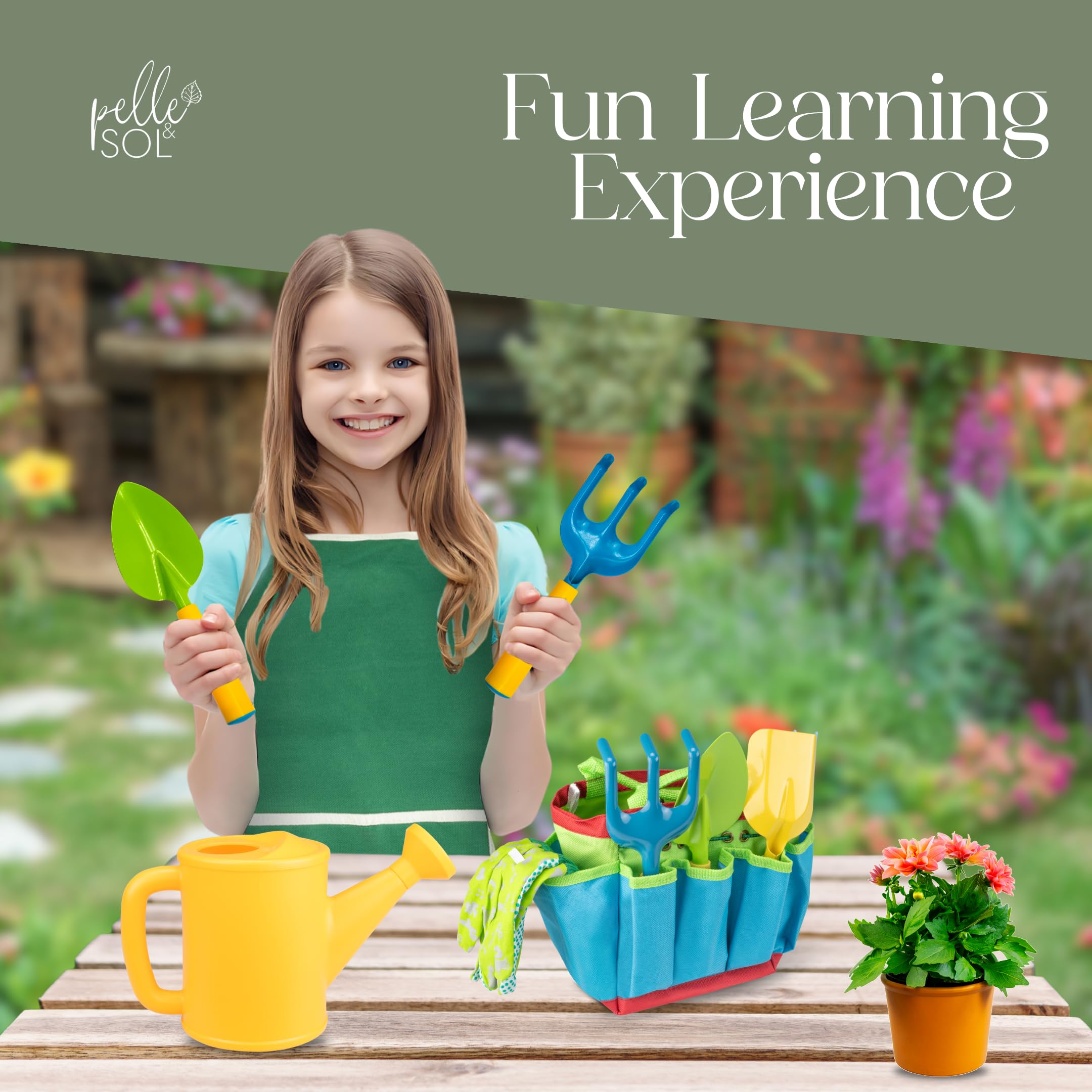 Pelle & Sol 10PCS Kids Gardening Tool Set - Children's Garden Playset for Ages 4+ 6