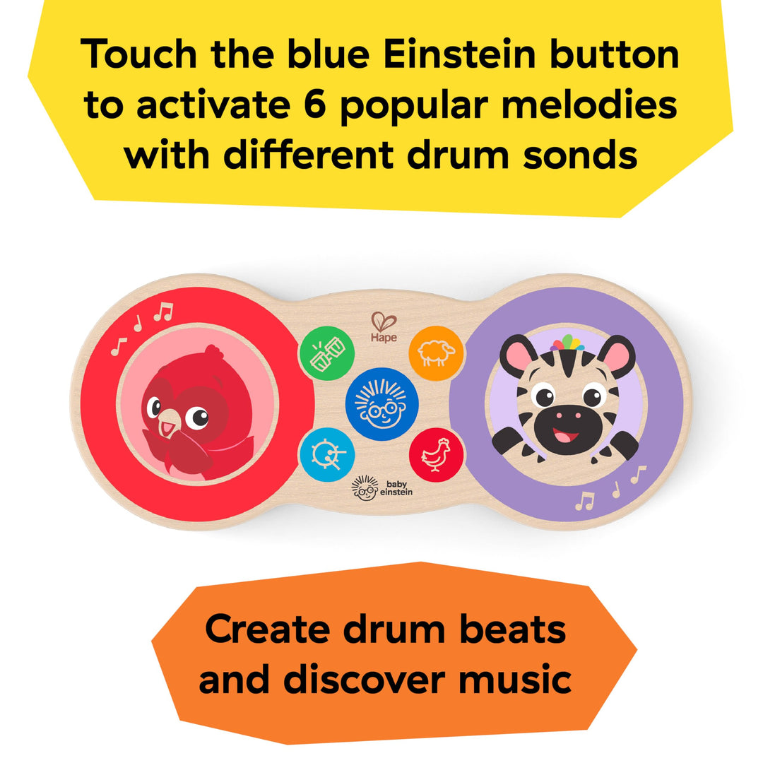 Baby Einstein Upbeat Tunes Magic Touch Drum - Wooden Musical Toy for Toddlers 6M+