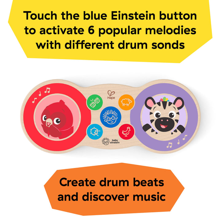 Baby Einstein Upbeat Tunes Magic Touch Drum - Wooden Musical Toy for Toddlers 6M+